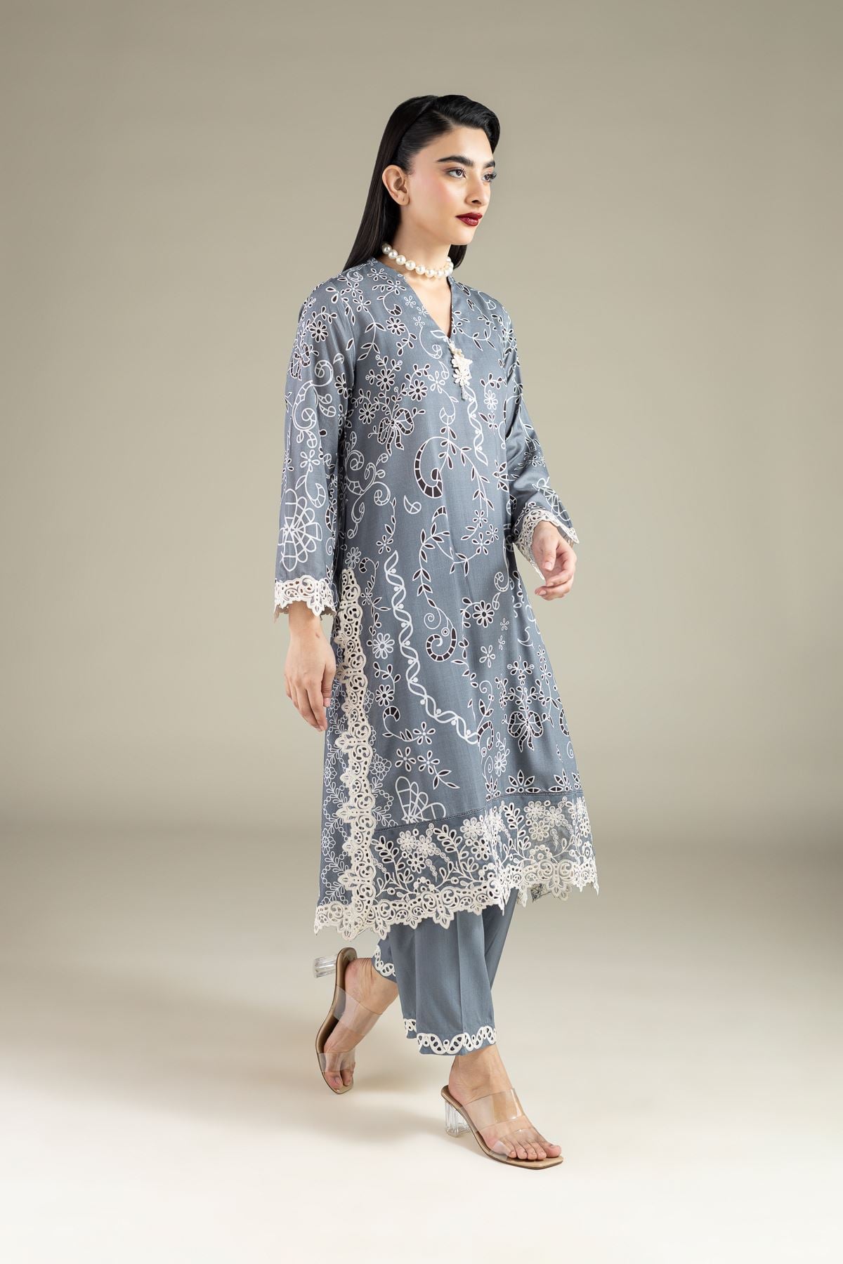 Embroidered Raw Silk Pants - 1-26-124-B-F-VG