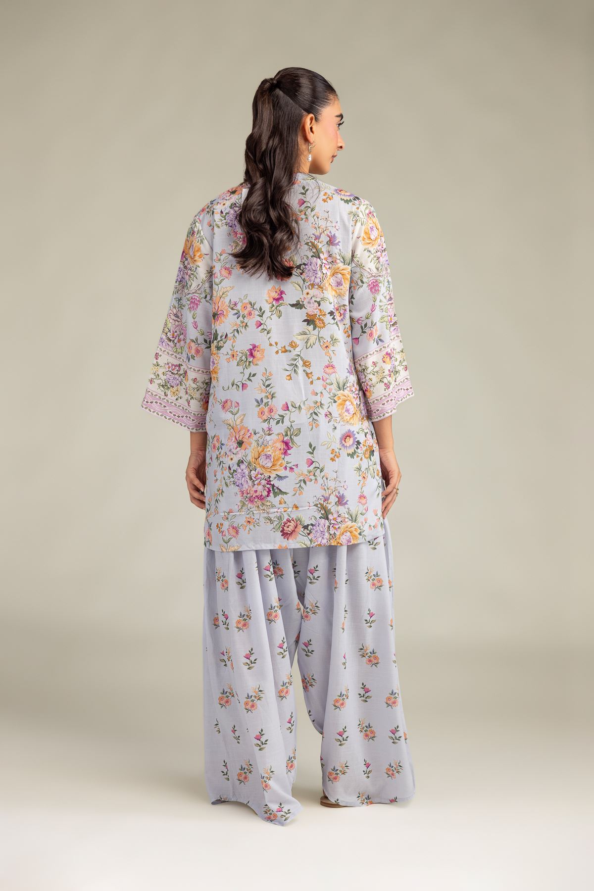 Printed Raw Silk Short Floral Kurta - 1-26-102-A-F-VG