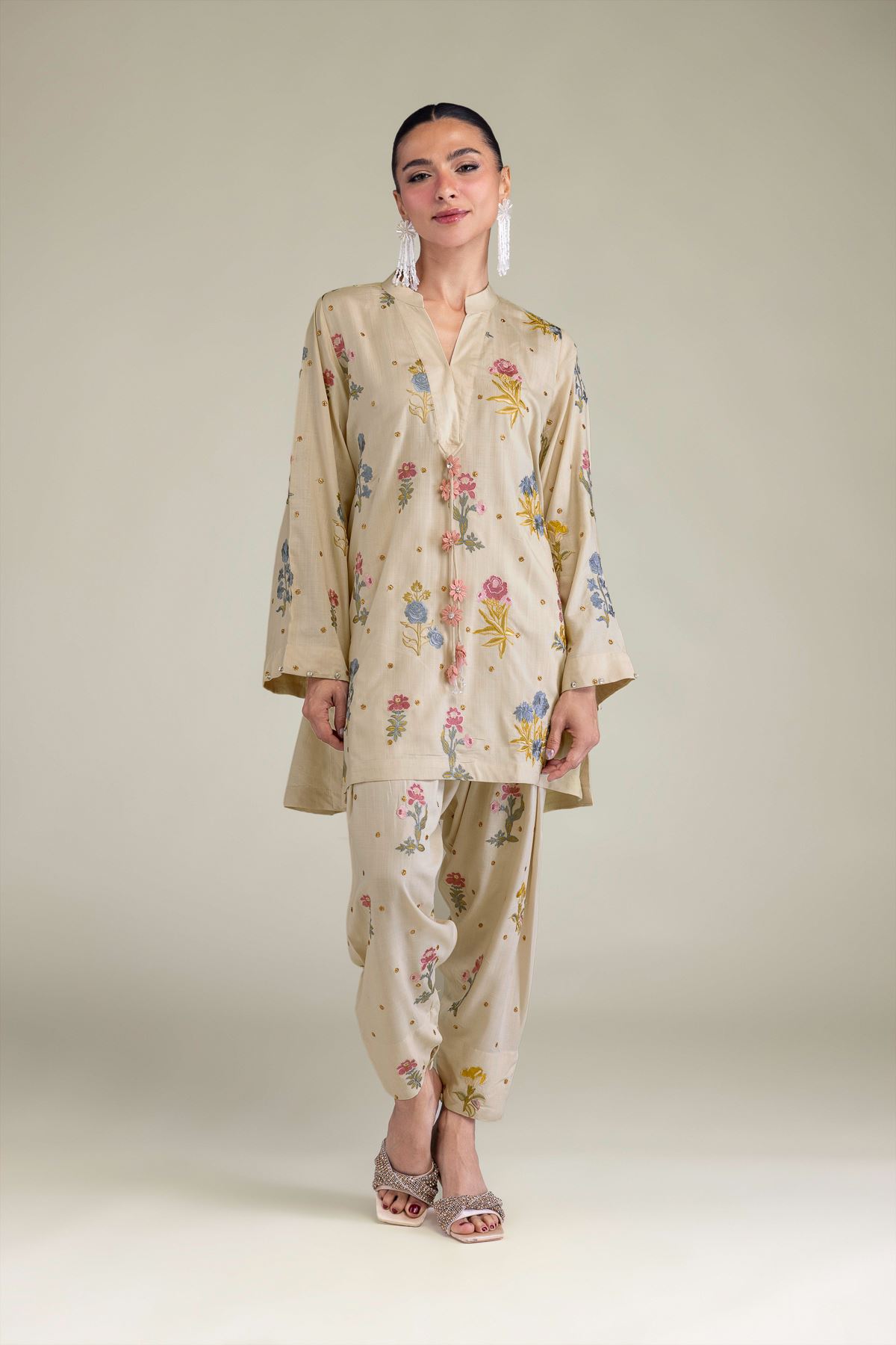 Embroidered Raw Silk Short Silk Kurta - 2-26-206-A-E1-VG