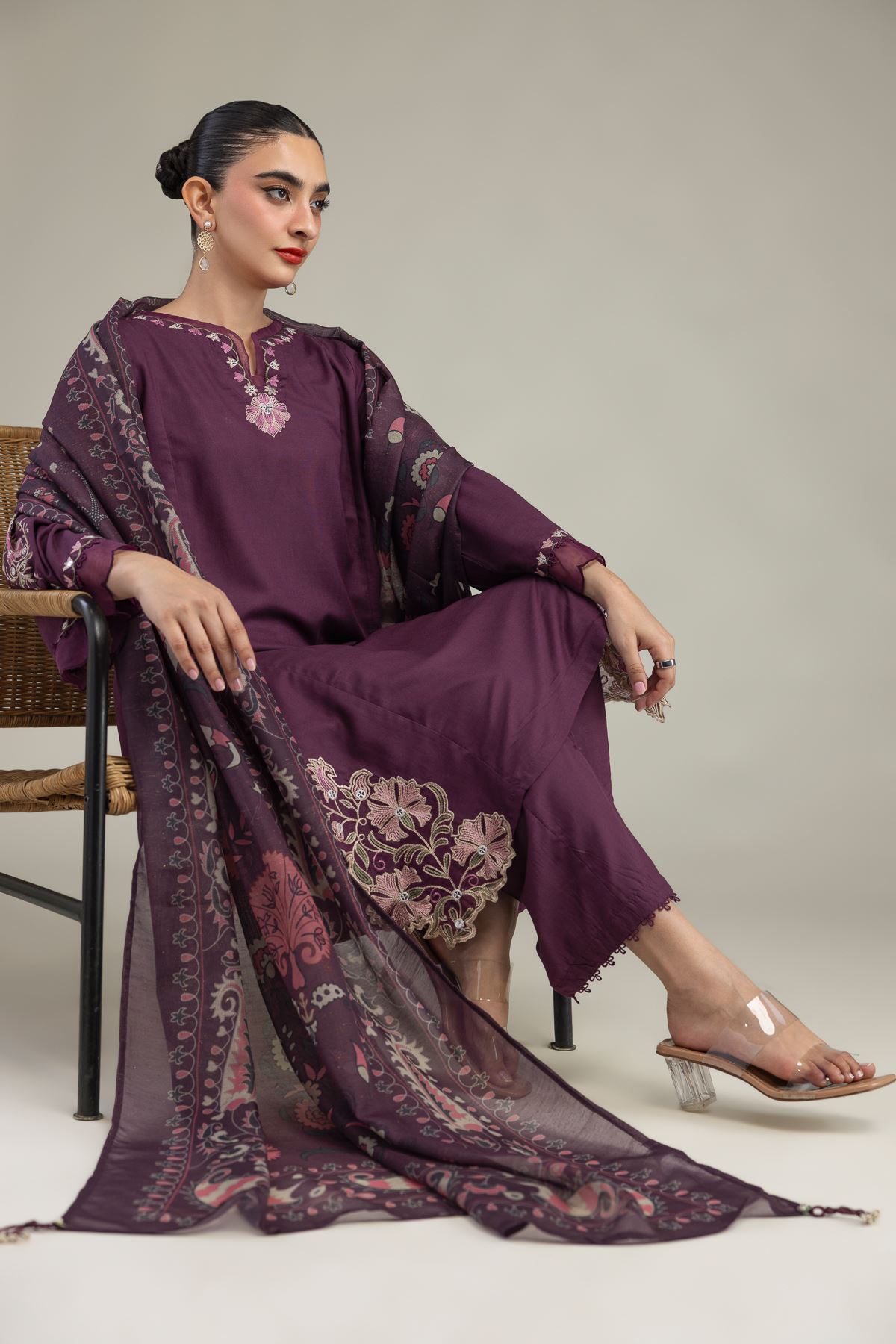 Embroidered Raw Silk Raw Silk Pants - 2-26-210-A-B1-VG