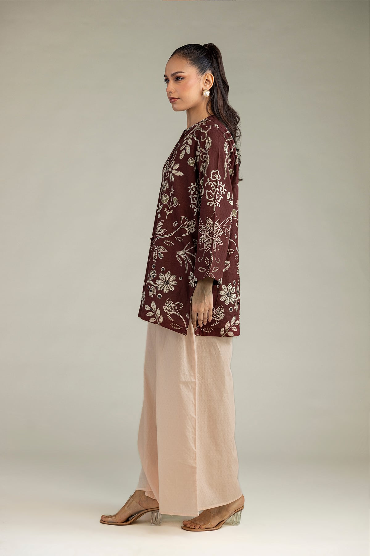 Printed Cotton Dobby Beige Cotton Pants - 1-26-102-A-F-VG