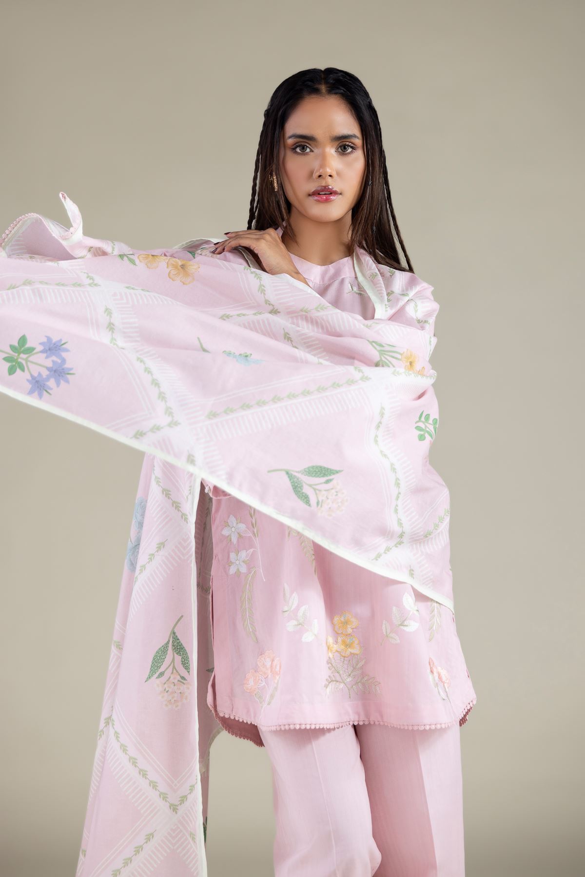 Embroidered Lawn Floral Dupatta - 1-26-114-A-G-VG