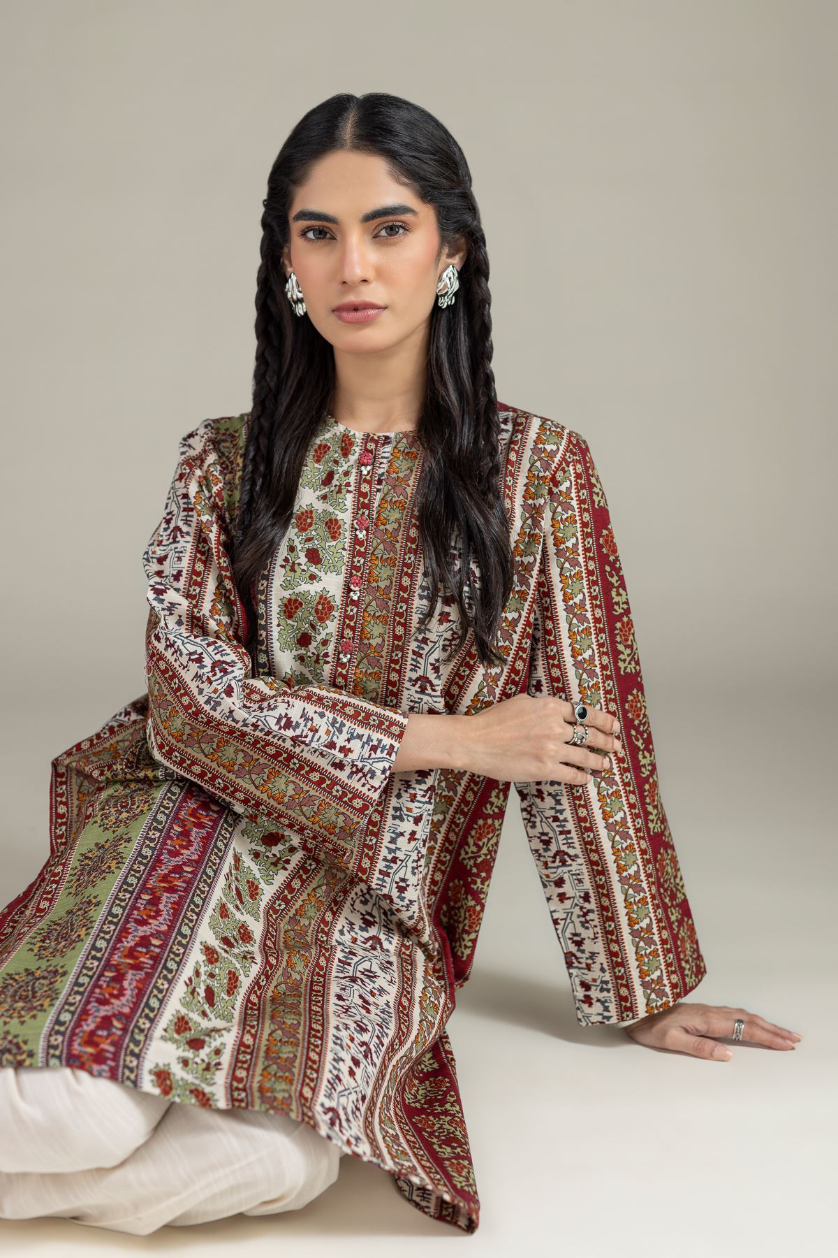 Printed Khaddar Kurta - 25-08-12E8-11TA-VG