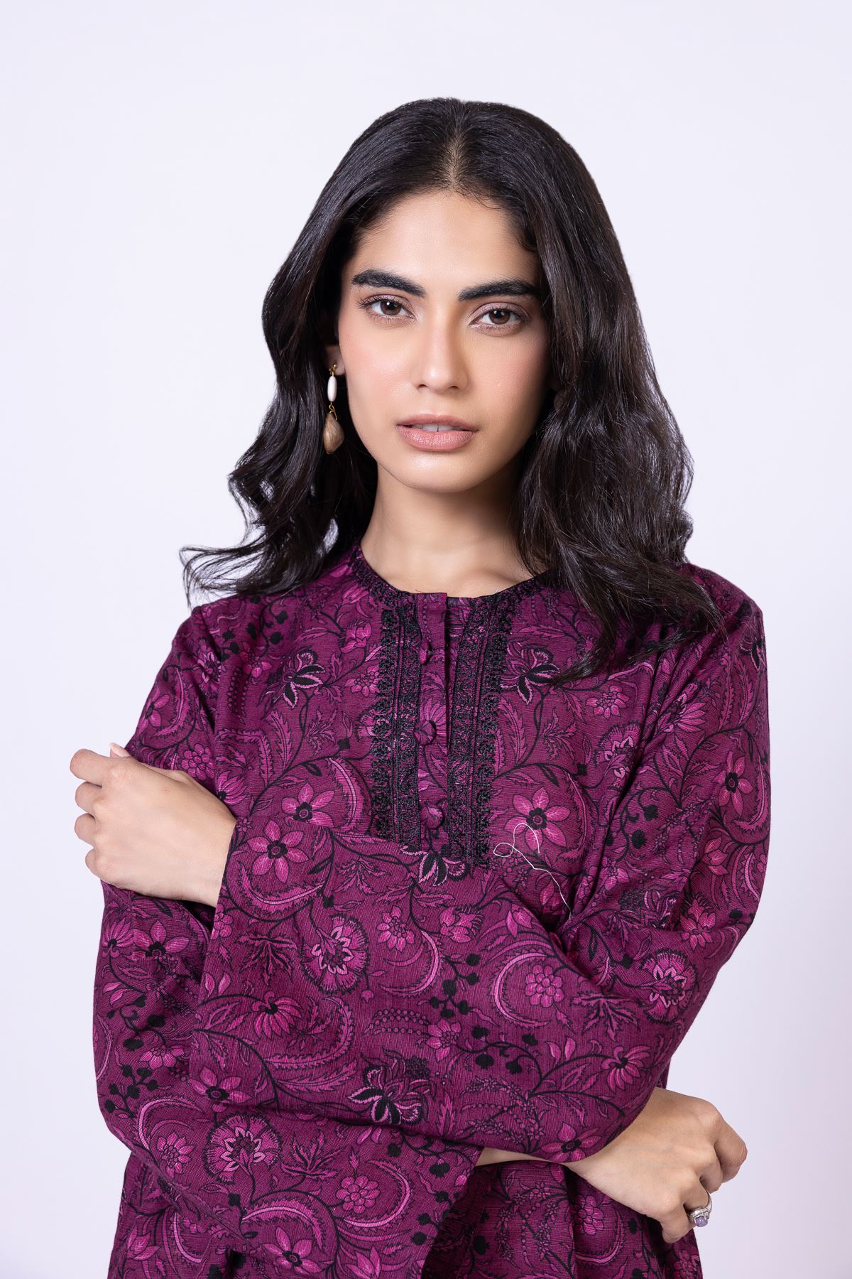 Embroidered Textured Cotton Kurta - 25-09-11E7-01TA-VG