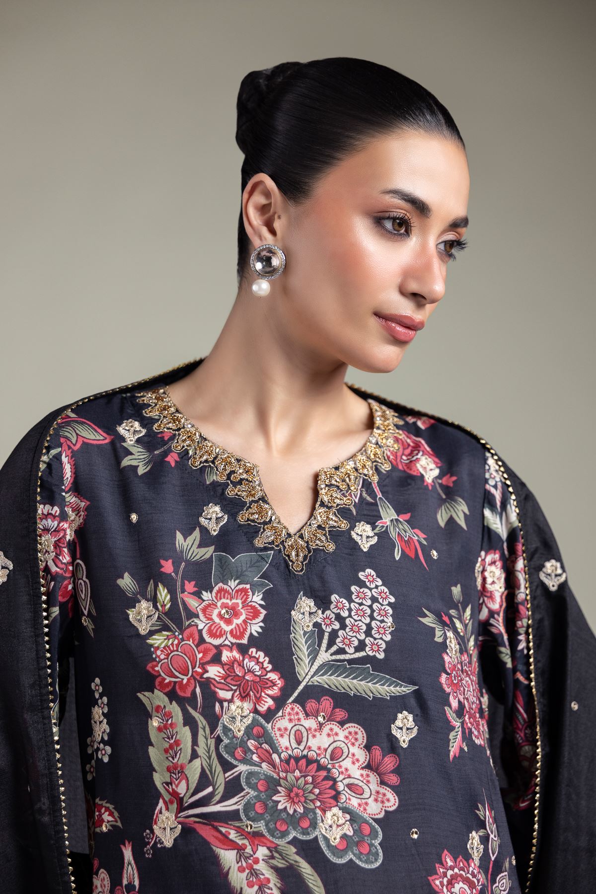 Embroidered Raw Silk 3-Piece Floral Set - T-A22-26-118FA1-VG