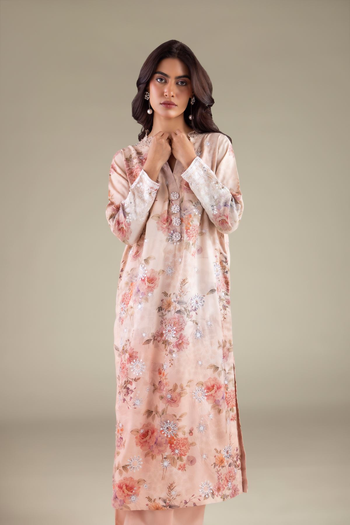 Embroidered Raw Silk Floral Sequin Kurta - 1-26-111-A-B-VG