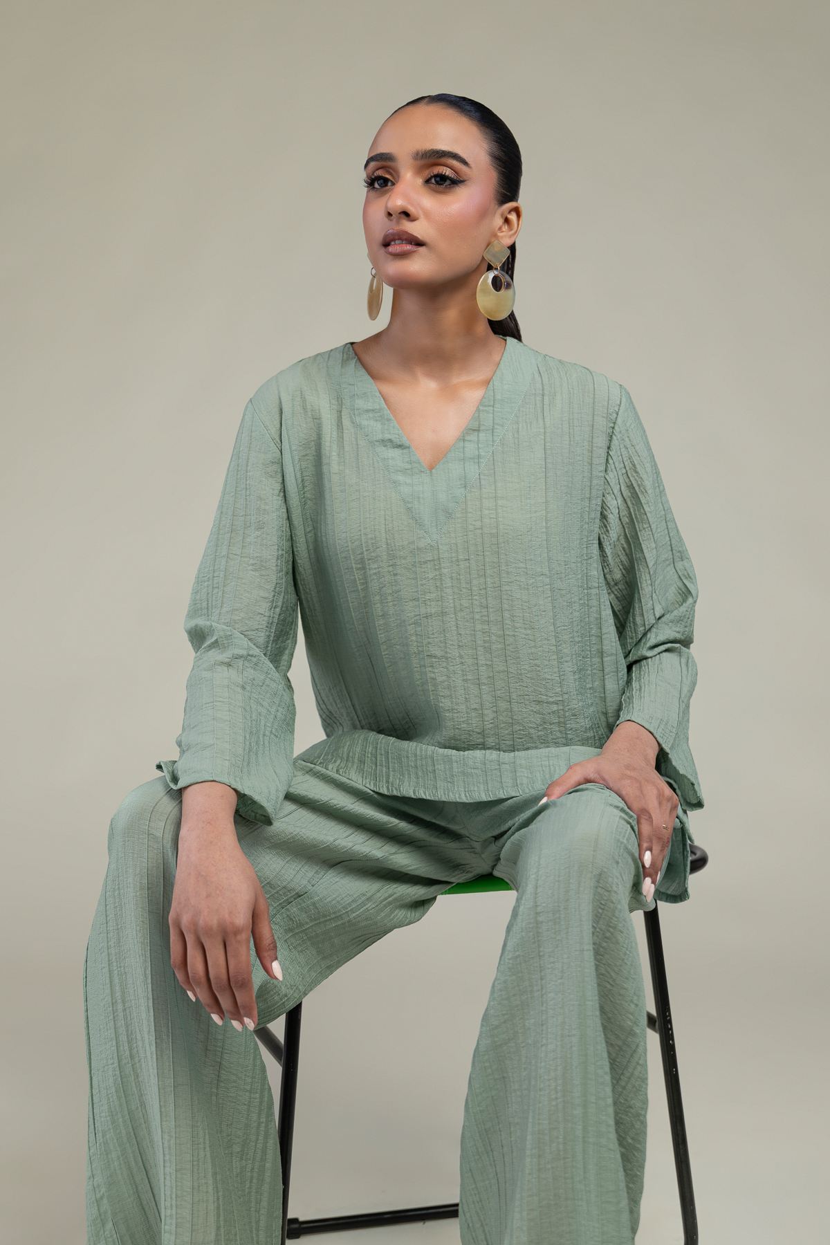 Dyed Blended Crinkle Solid Crinkle Shirt - 1-26-229-B-F1-VG