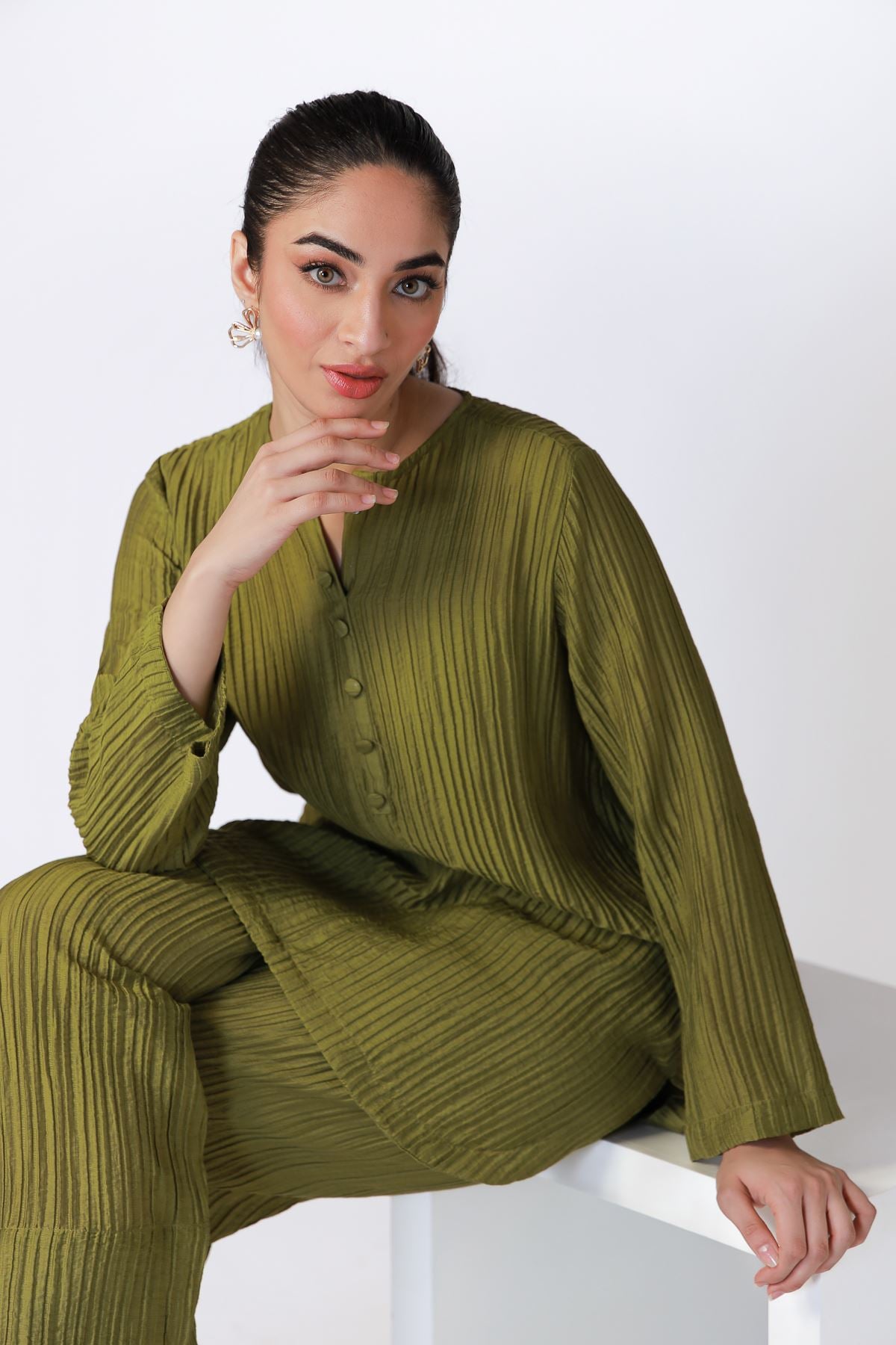 Dyed Ripple Crinkle Kurta - 25-07-7E8-11TA-VG