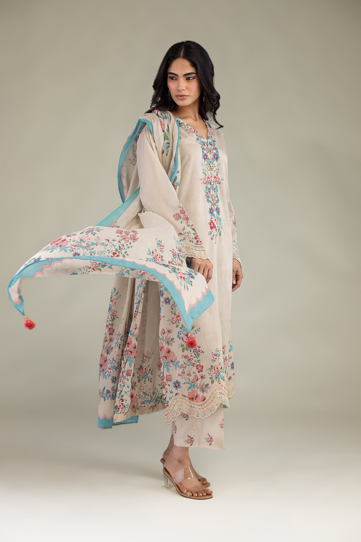Embroidered Lawn Fabrics 3 Piece - T-A33-26-207FD1-VG