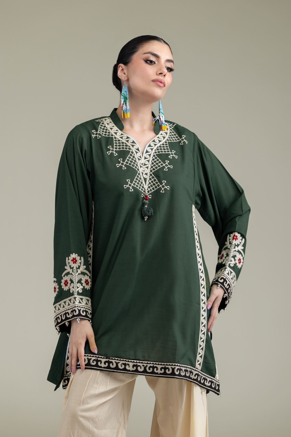 Embroidered Raw Silk Short Silk Kurta - 1-26-238-A-J1-VG
