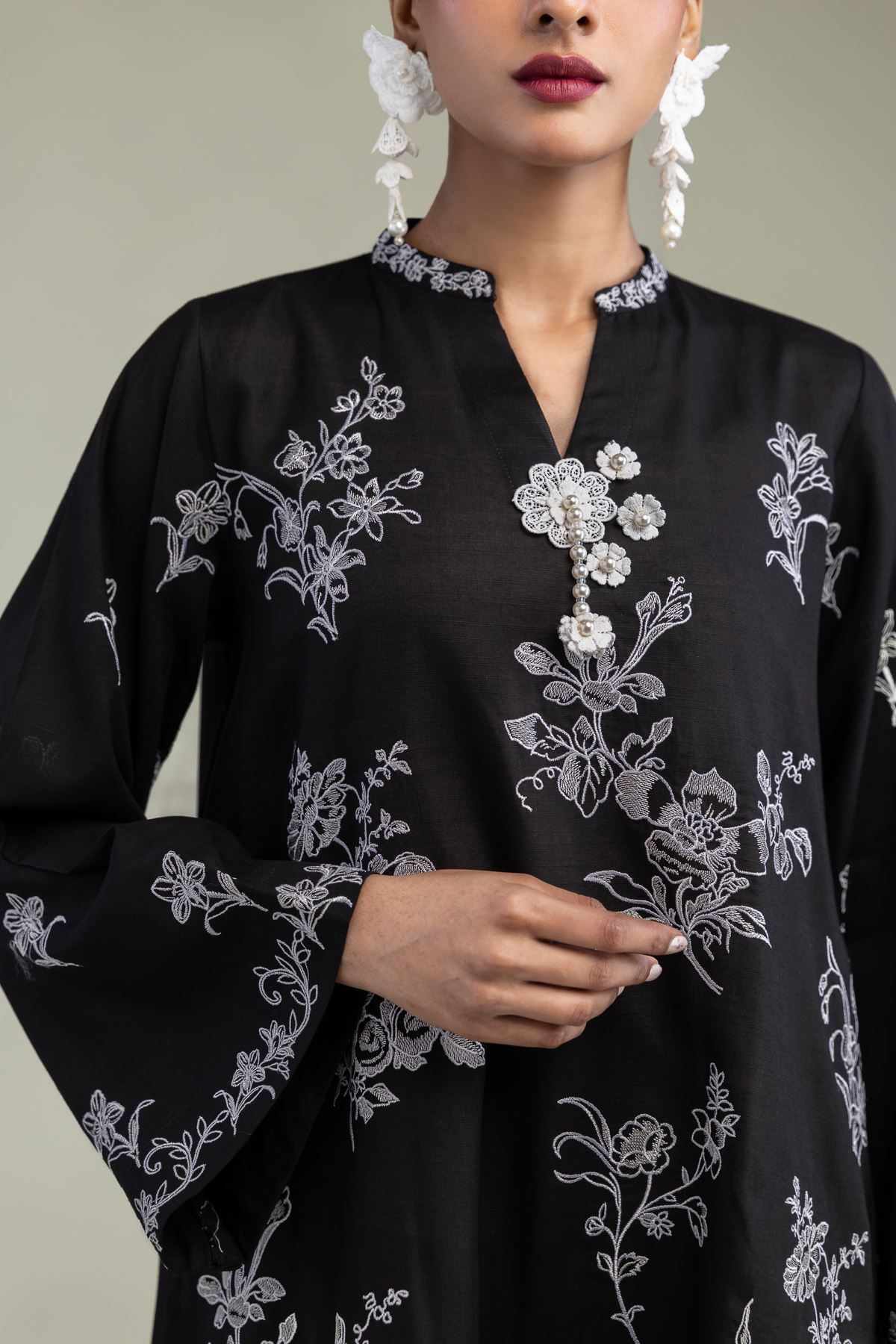 Embroidered Raw Silk Black Silk Kurta - 2-26-304-C-D1-VG
