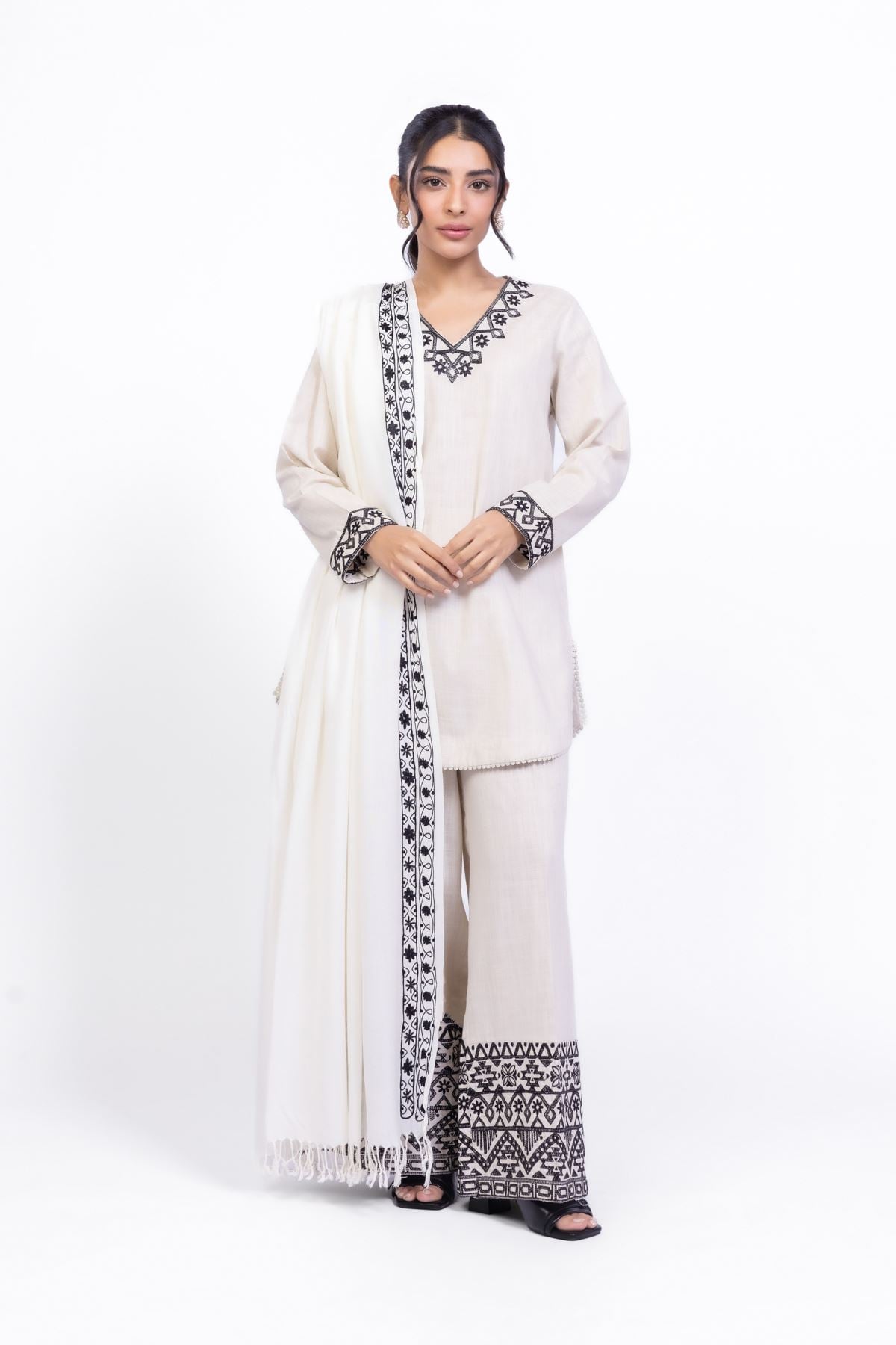Embroidered Heavy Textured Cotton Kurta - 25-10-12E10-08TA-VG