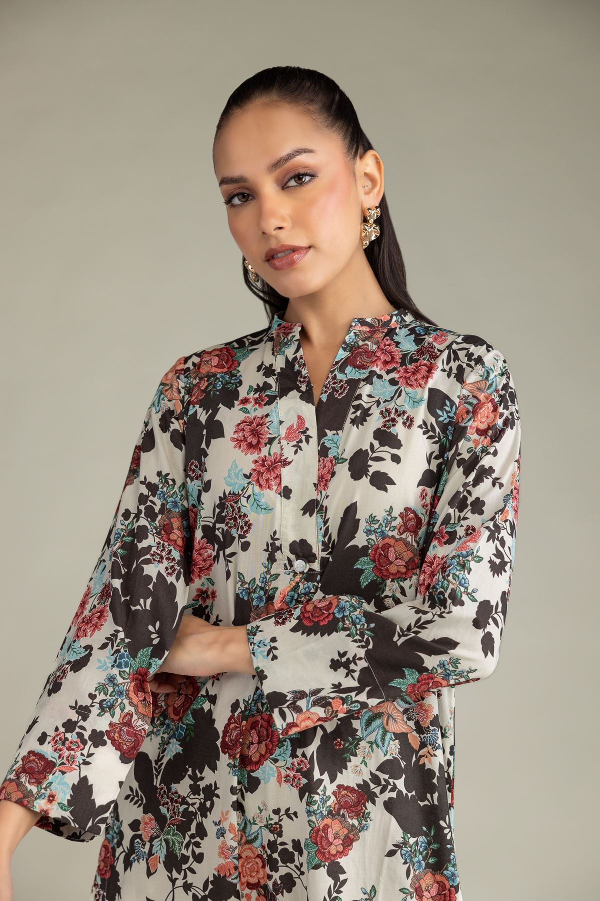 Printed Cambric Floral Cambric Kurta - 1-26-224-B-E2-VG