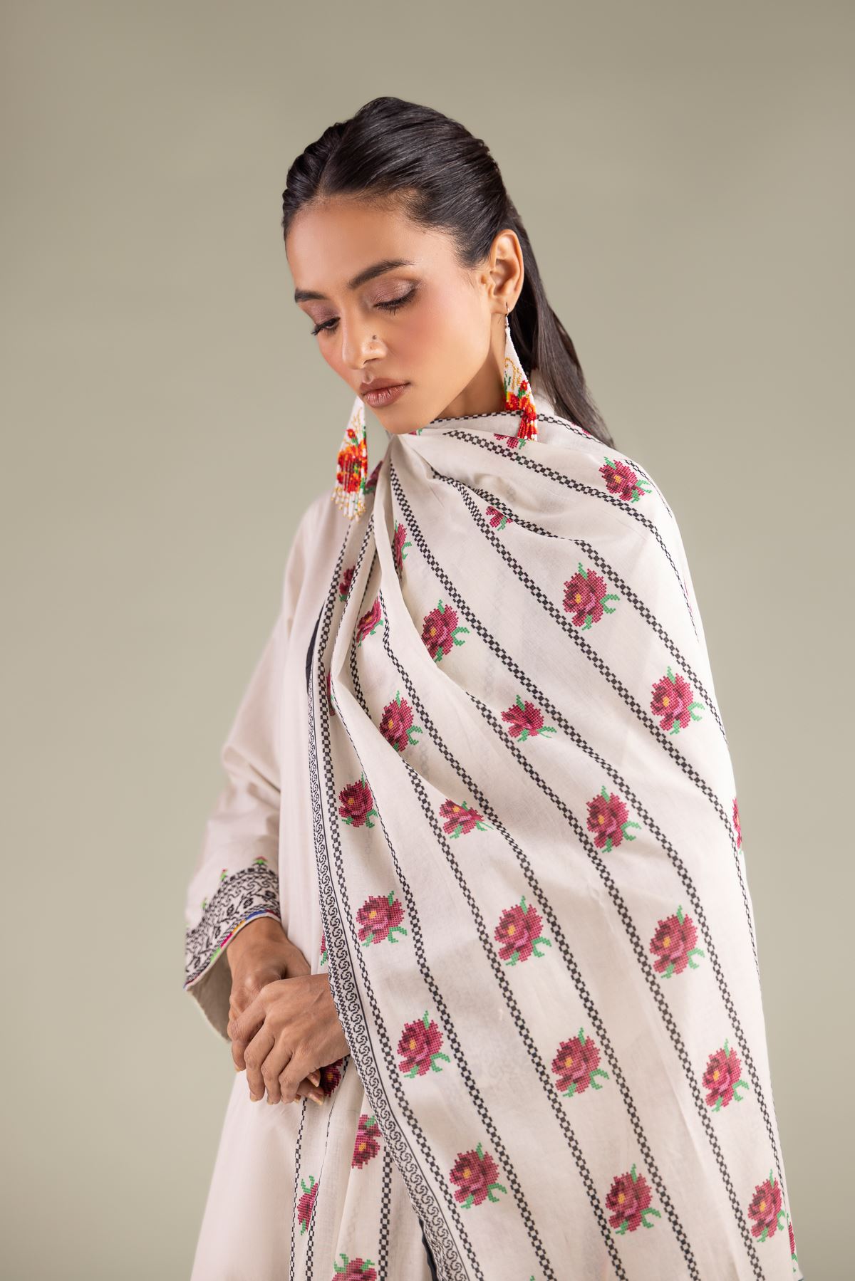 Embroidered Lawn Draped Tassel Dupatta - 1-26-146-A-H-VG