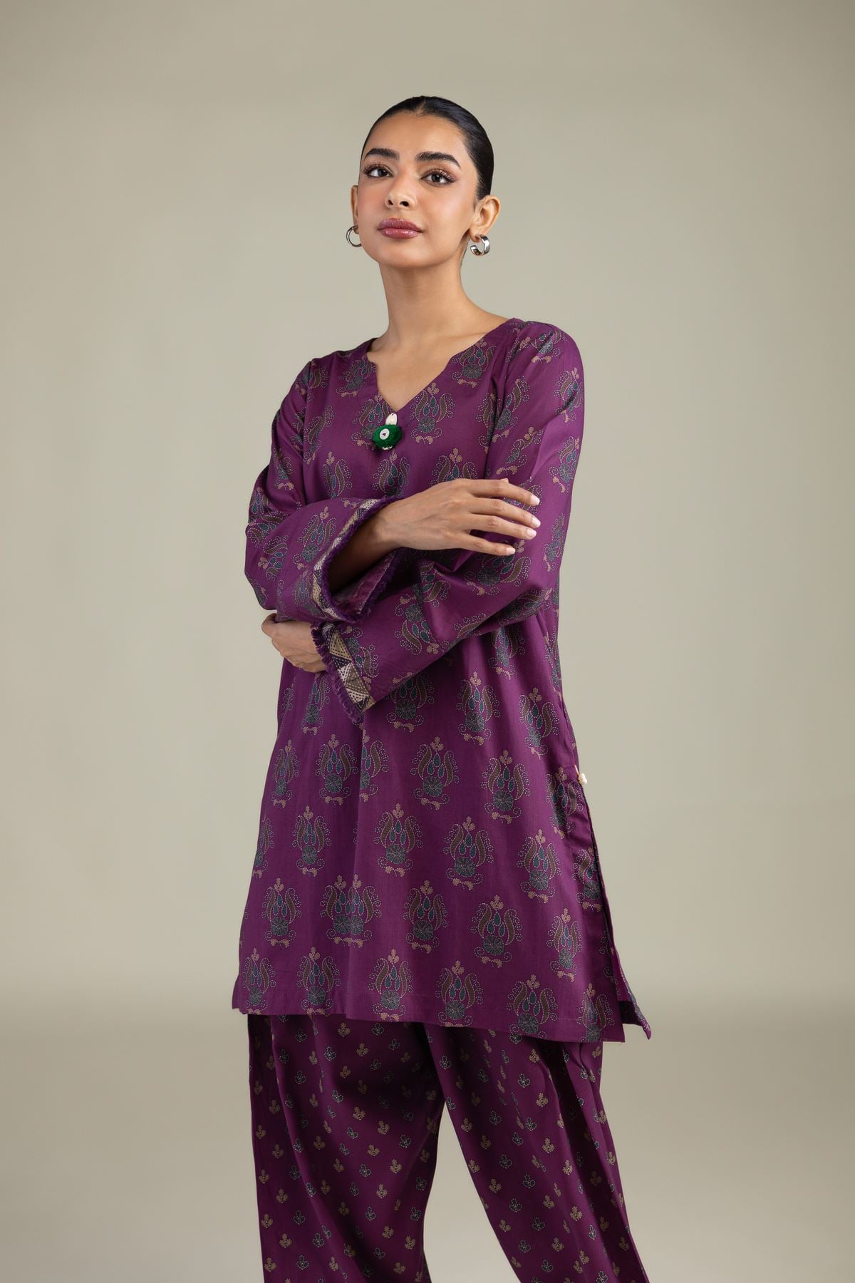 Printed Textured Weave Short Printed Kurta - 8-26-303-A-C1-VG