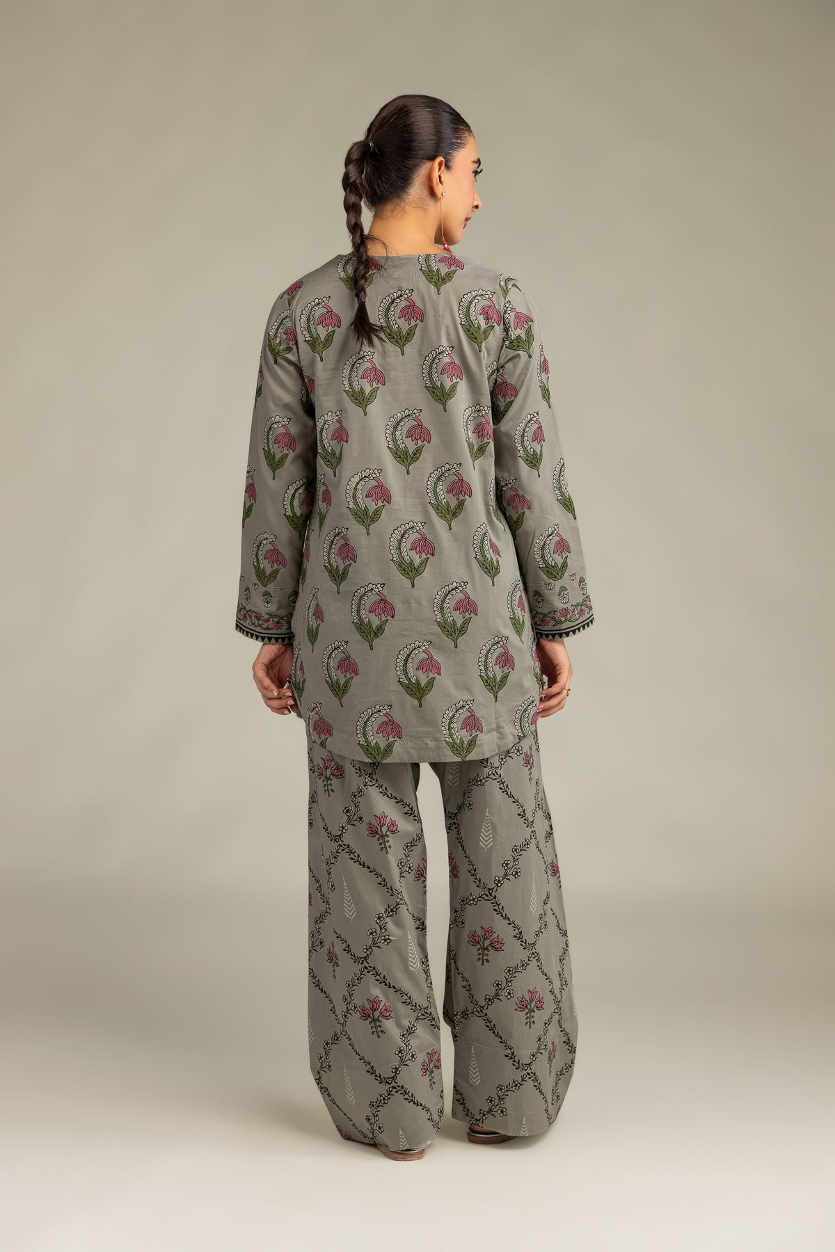 Printed Cambric Gray Cambric Kurta - 1-26-309-B-D1-VG