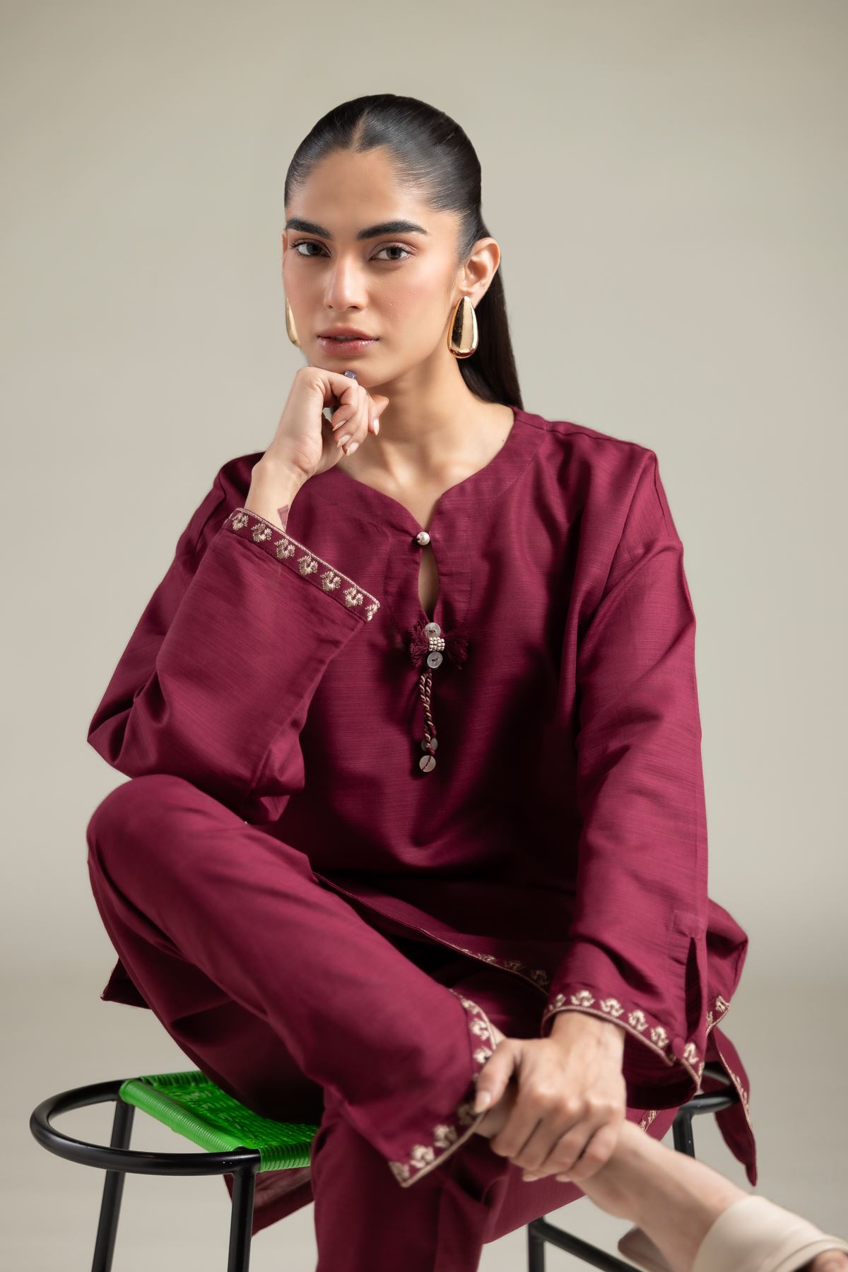 Embroidered Textured Cotton Kurta - 1-26-109-A-I-VG