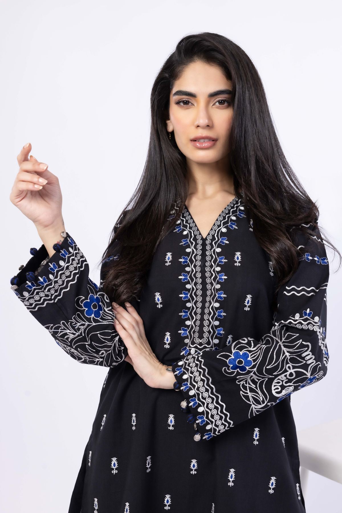Embroidered Handwoven Cotton Kurta - 25-09-10E5-03TB-VG