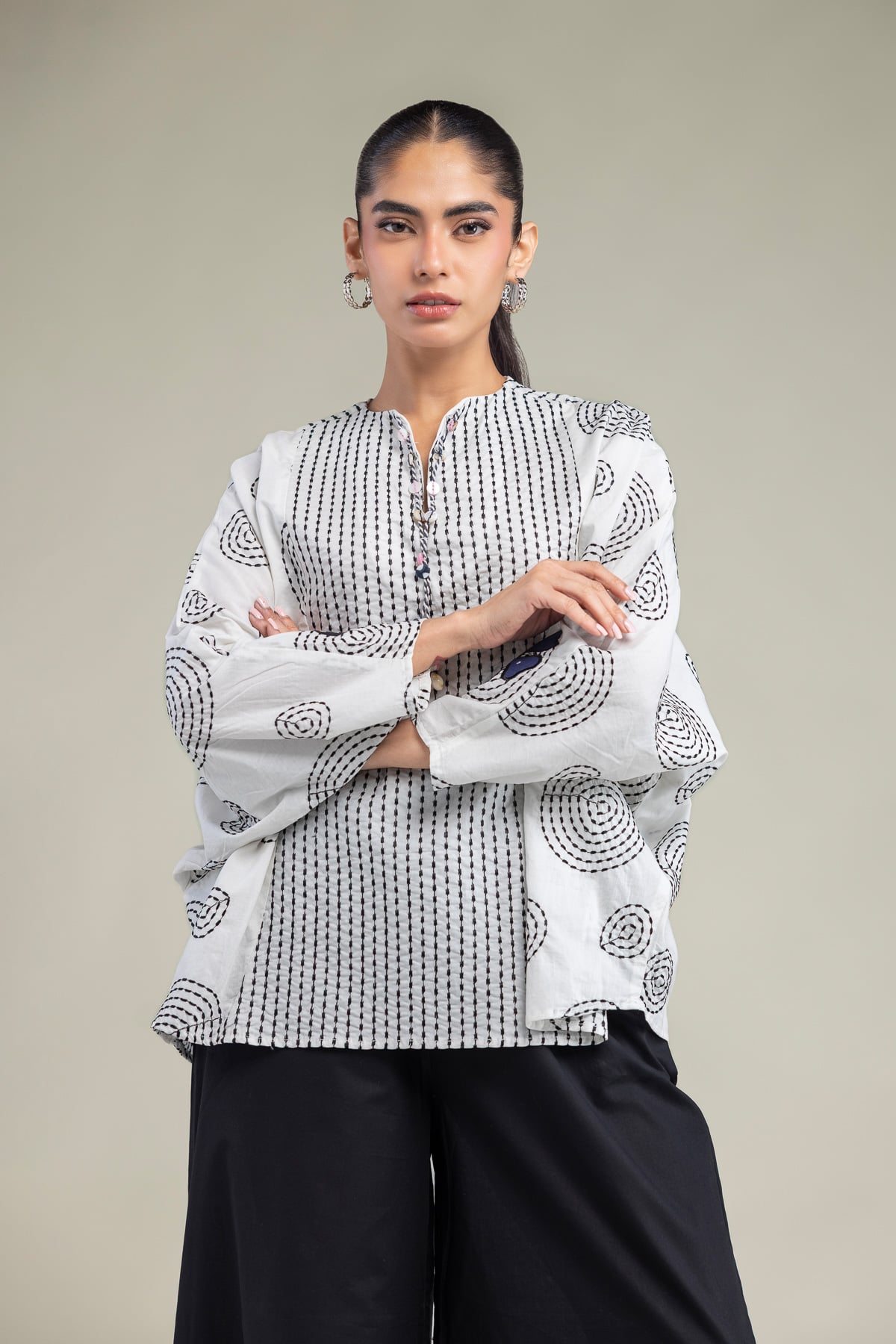 Embroidered Cambric White Cambric Shirt - A22-26-214FH1-VG