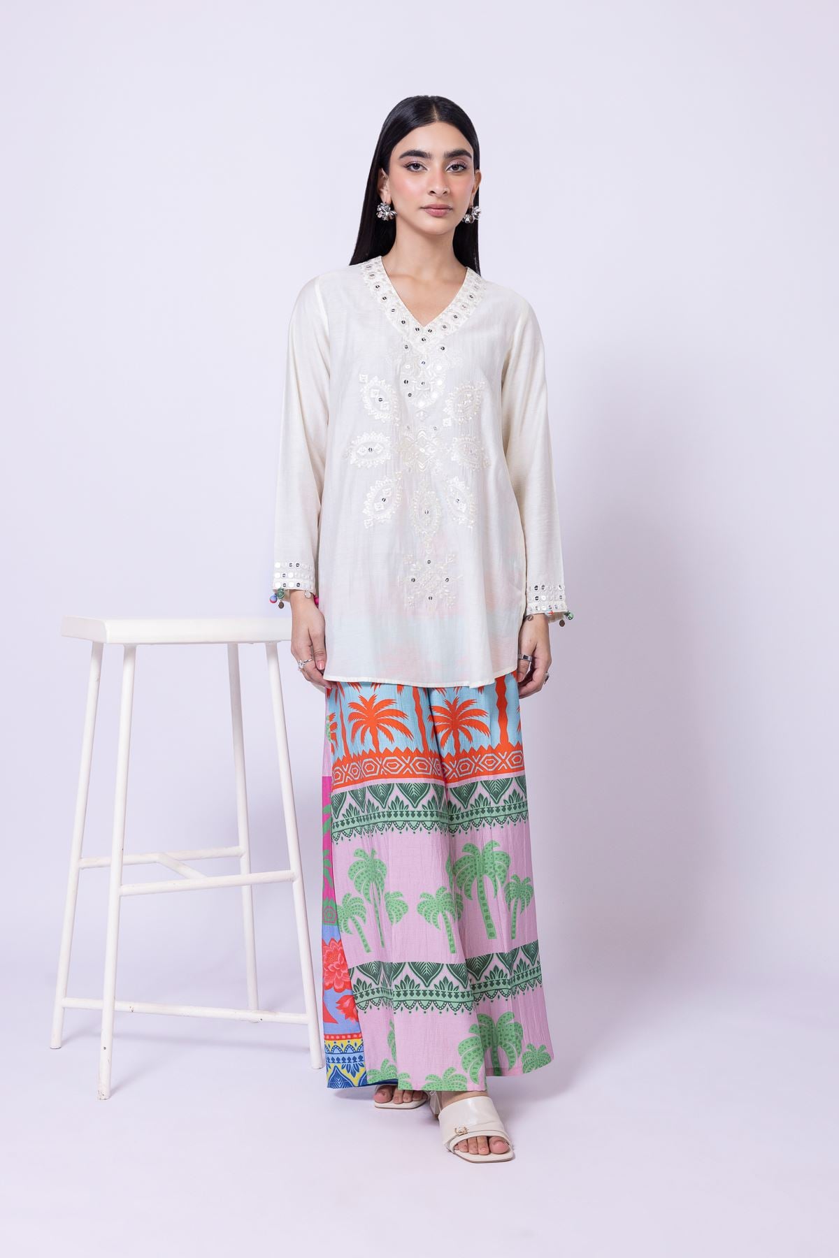 Printed Raw Silk Pants - 25-09-11E7-09BA-VG
