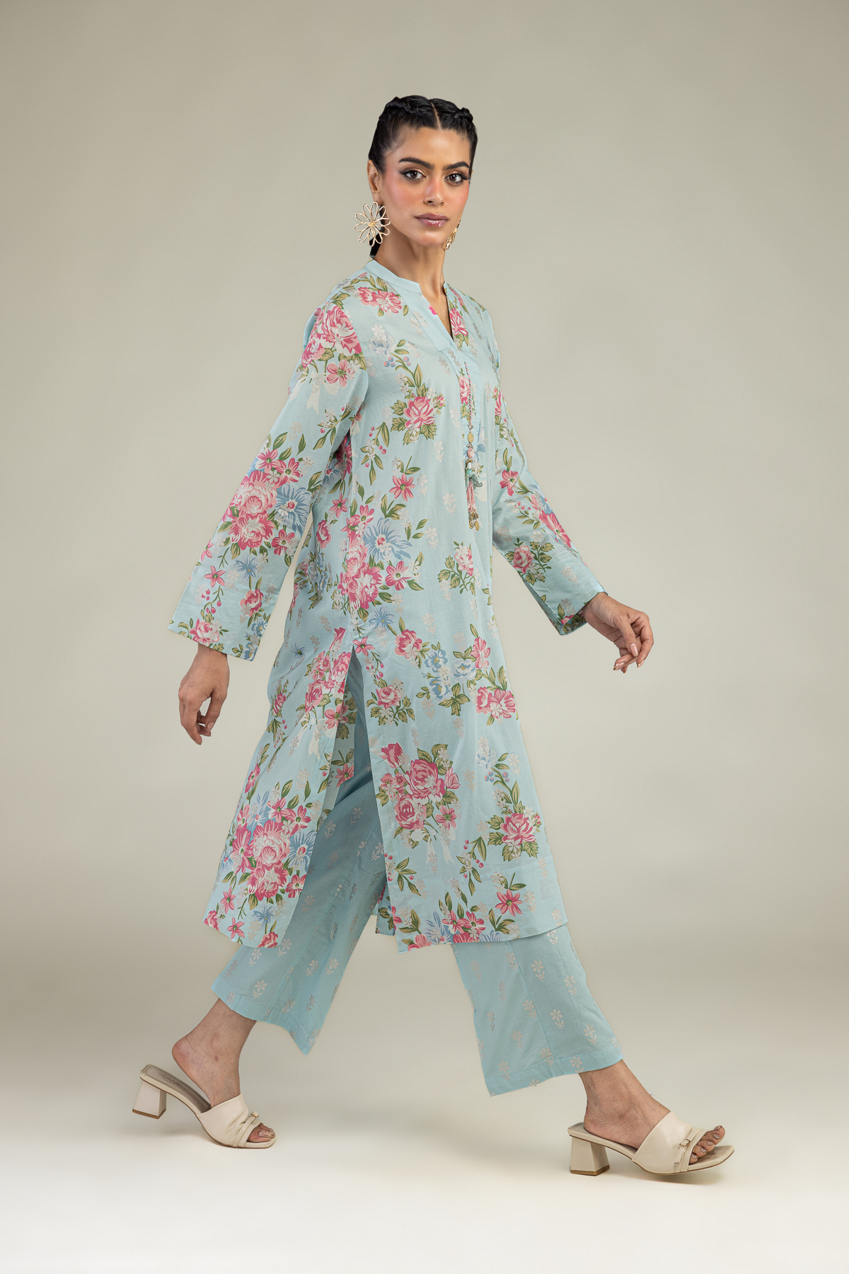 Printed Cambric Floral Blue Pants - 1-26-236-A-C2-VG