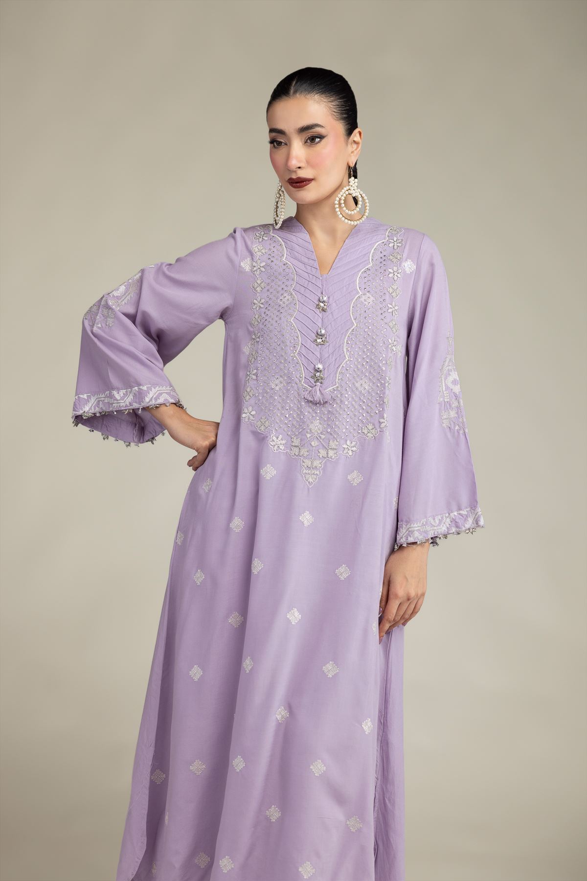 Embroidered Raw Silk Long Embroidered Kurta - T-A11-26-106FG1-VG