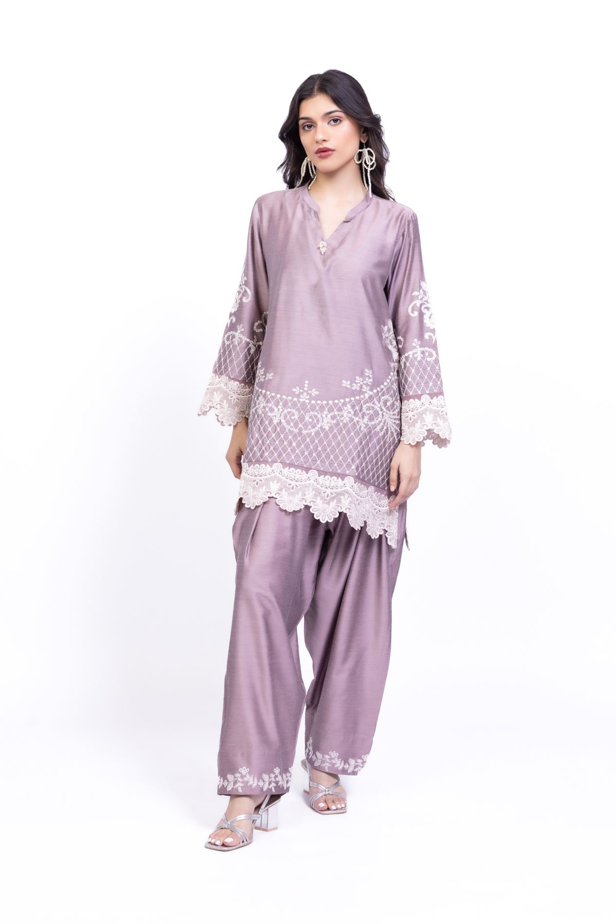 Embroidered Raw Silk Kurta - 25-10-11E1-07TA-VG