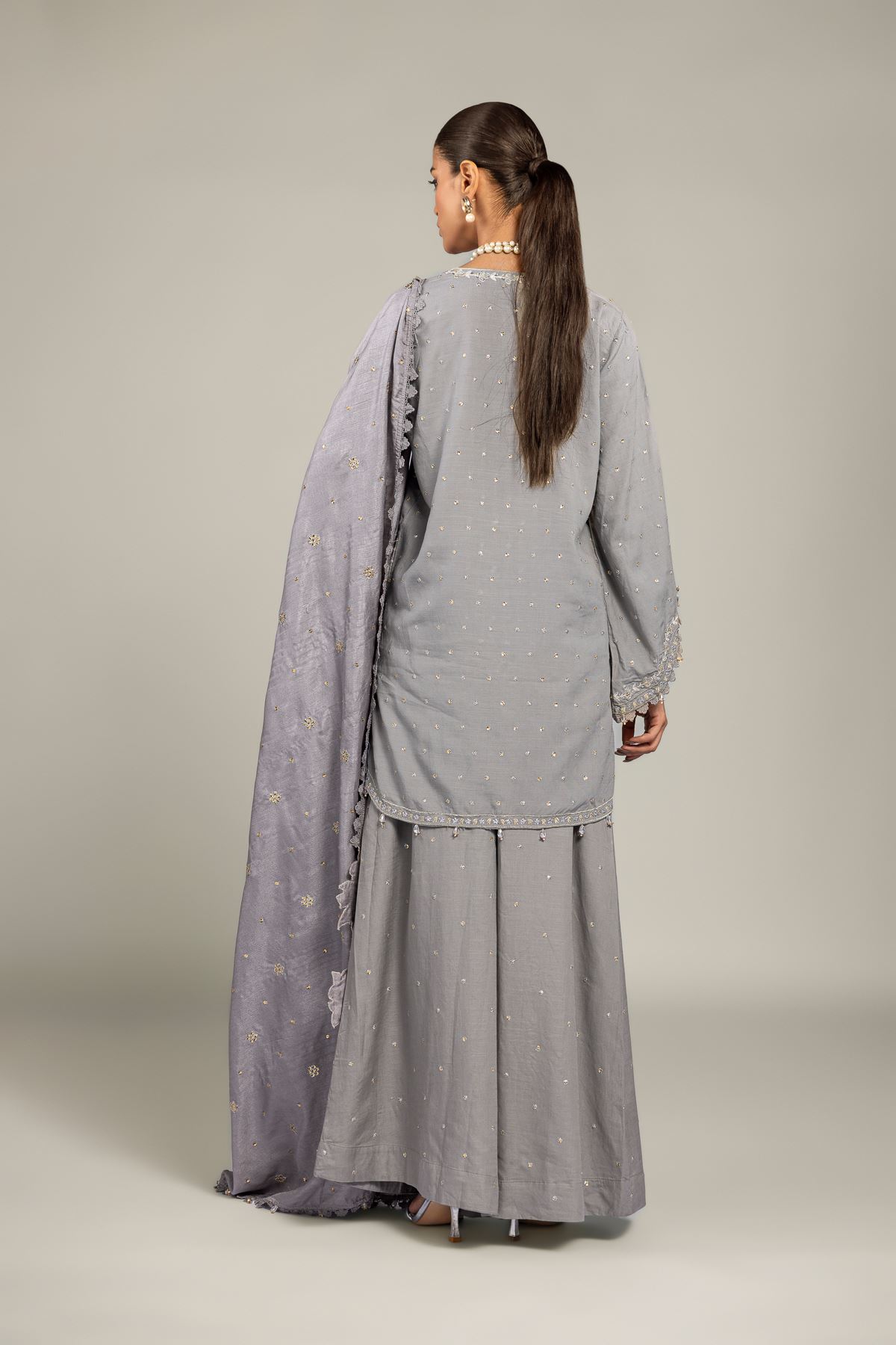 Embroidered Raw Silk 3-Piece Co-ord Set - 8-26-303-A-B1-VG