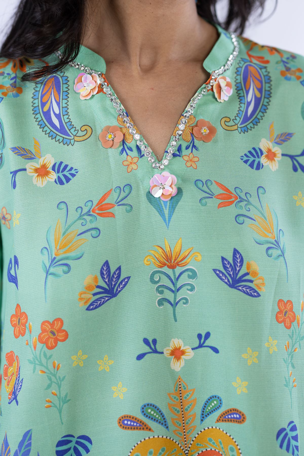 Printed Thai Silk Kurta - 25-09-11W3-02SA-VG