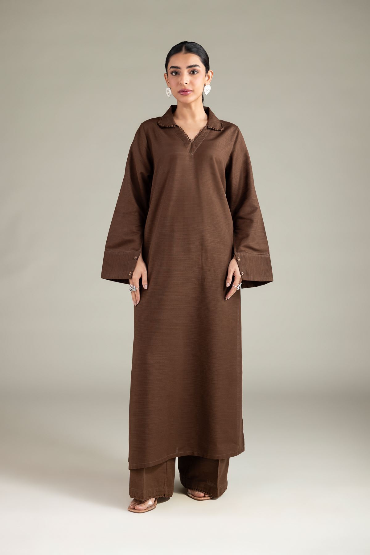 Dyed Textured Cotton Wing Collar Kurta - 1-26-109-A-I-VG