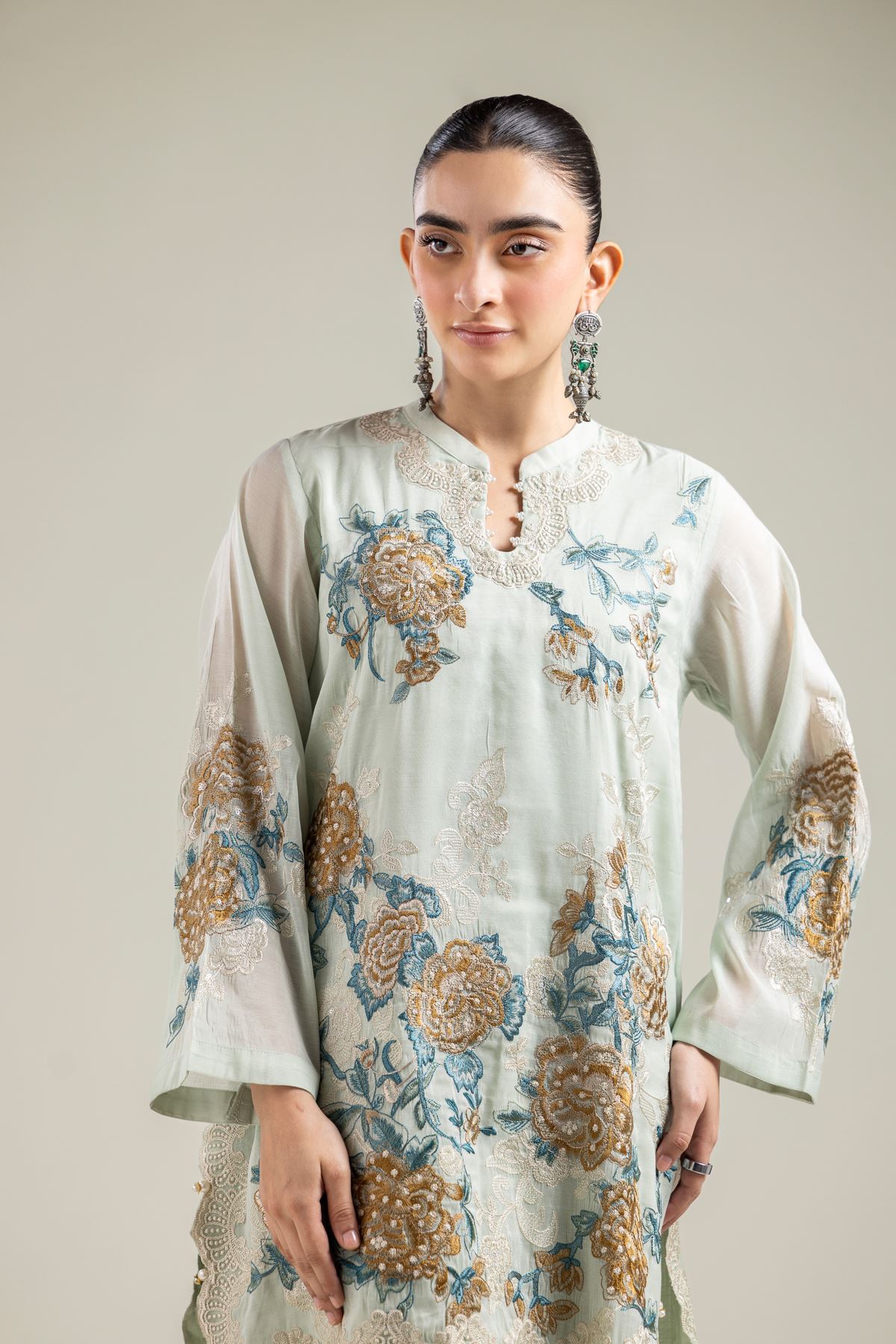Paper Silk Mint Silk Kurta - 1-26-134-A-F-VG