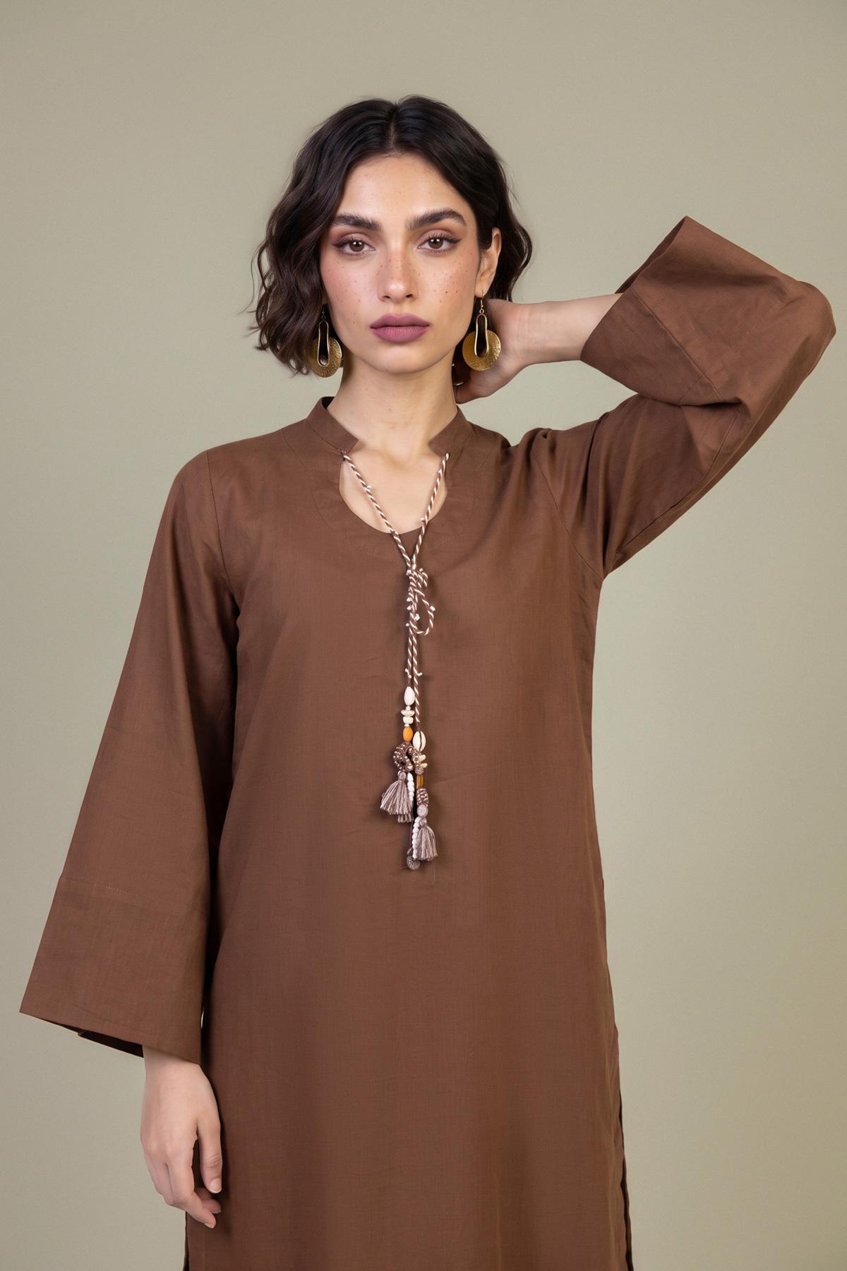 Dyed Poplin Brown Solid Kurta - 1-26-431-A-I1-VG