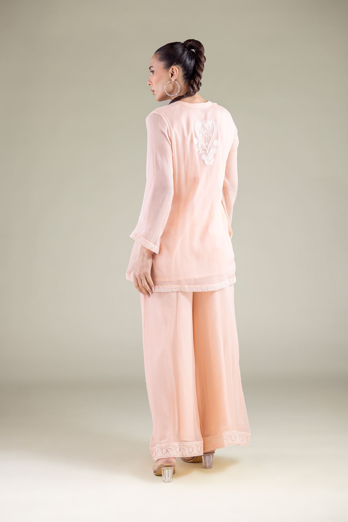 Embroidered Chiffon Floral Threadwork Kurta - 5-26-103-F-B-VG