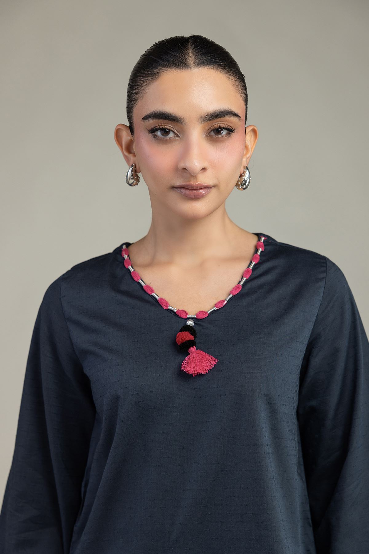 Embroidered Textured Cotton Viscose V-Neck Cotton Kurta - 1-26-236-A-J1-VG