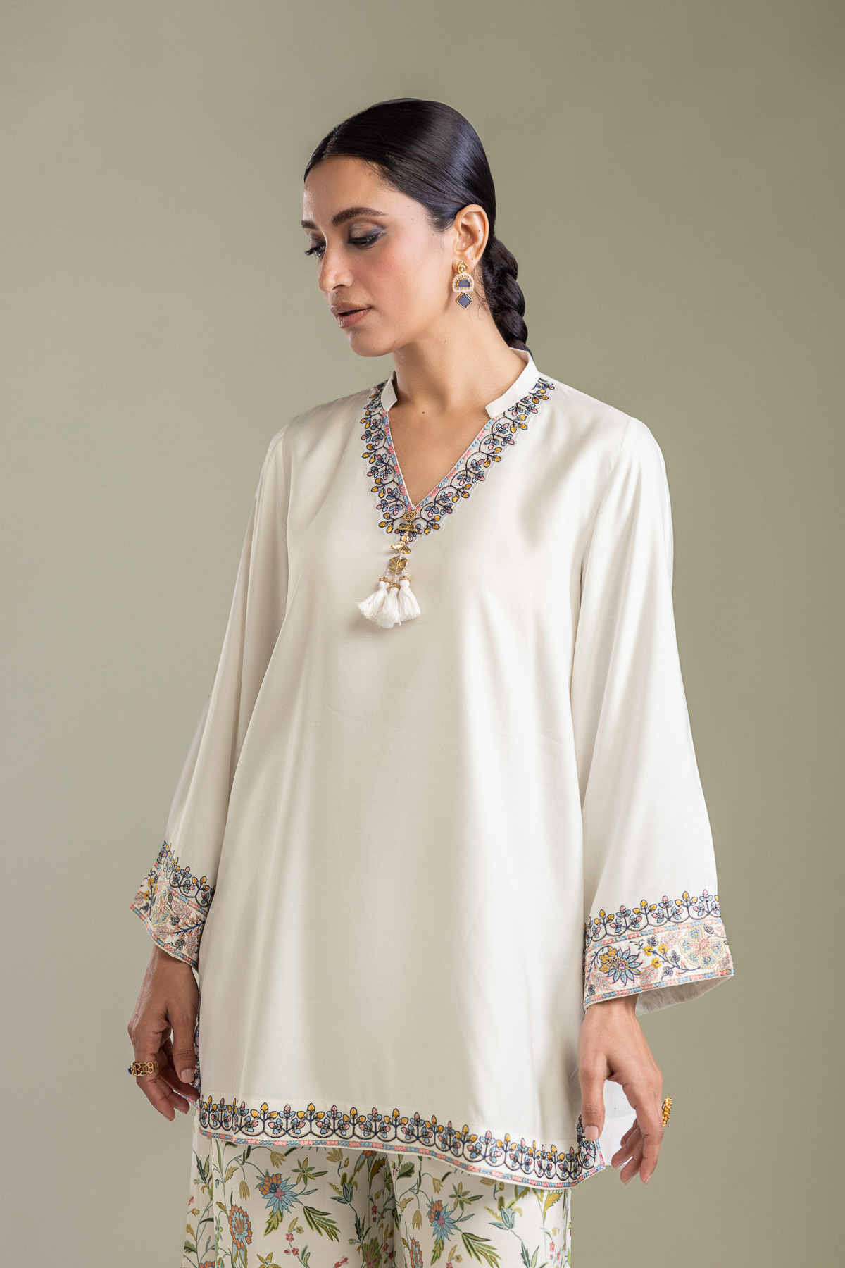 Embroidered Raw Silk White Embroidered Kurta - 2-26-403-A-J1-VG