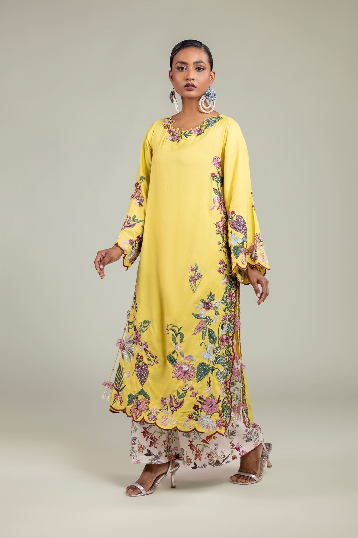 Raw Silk Floral Silk Kurta - 1-26-137-A-C-VG