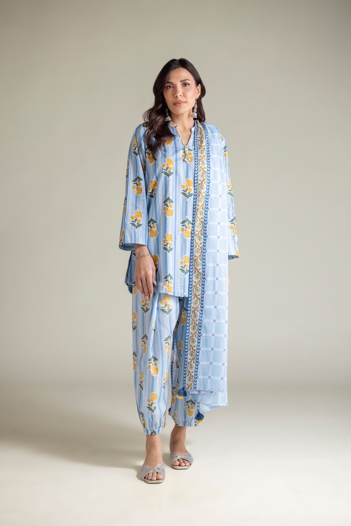 Embroidered Textured Lawn Blue Lawn Dupatta - 1-26-139-C-D-VG