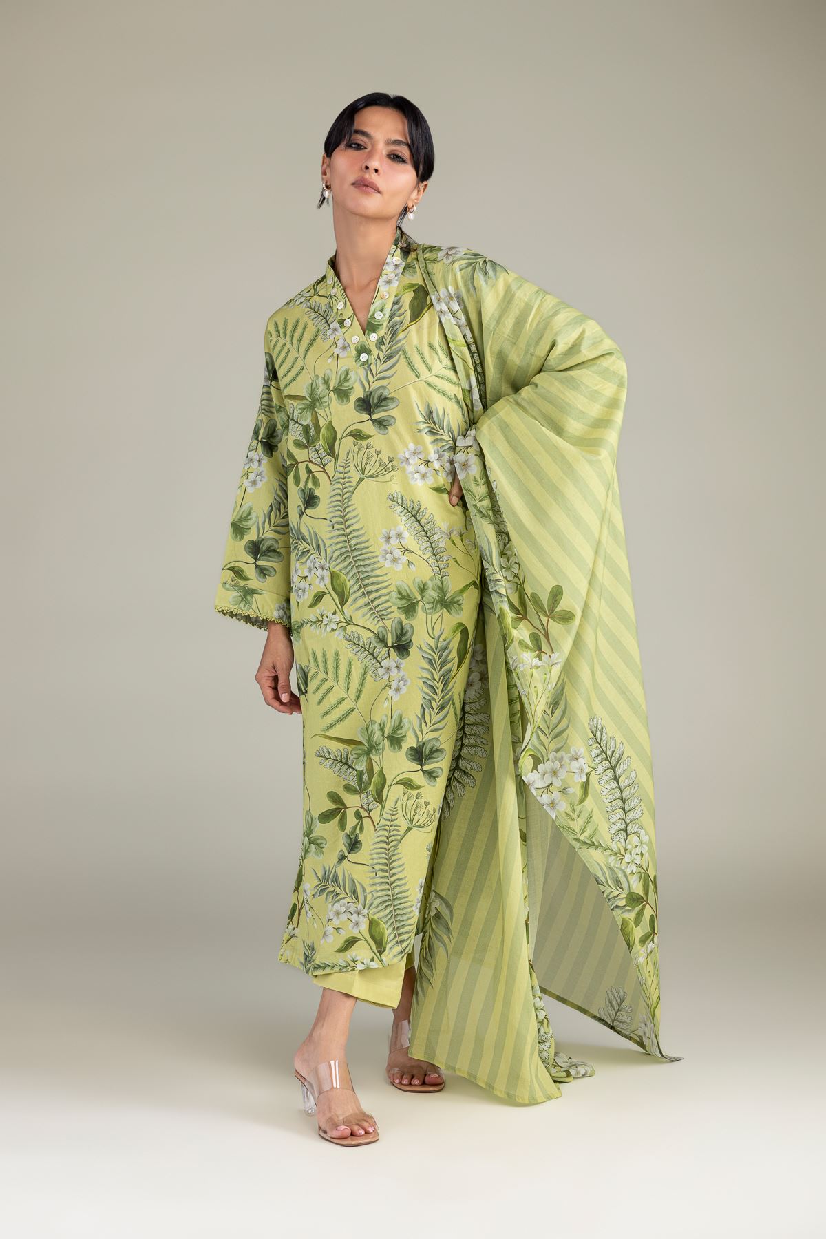 Printed Lawn Floral Lawn Dupatta - 1-26-305-C-H2-VG