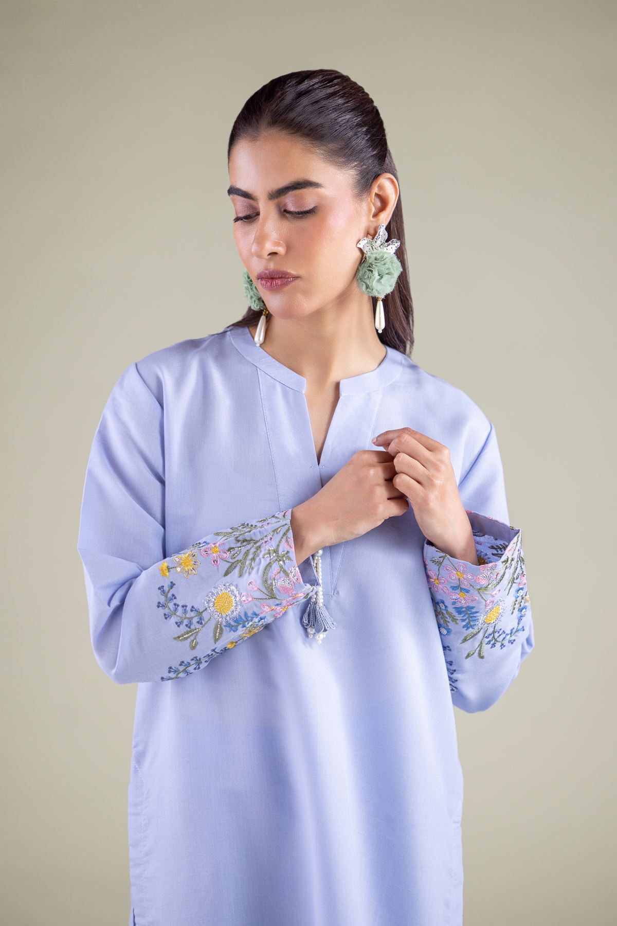Embroidered Mesuri Floral Longline Kurta - 2-26-101-A-D-VG