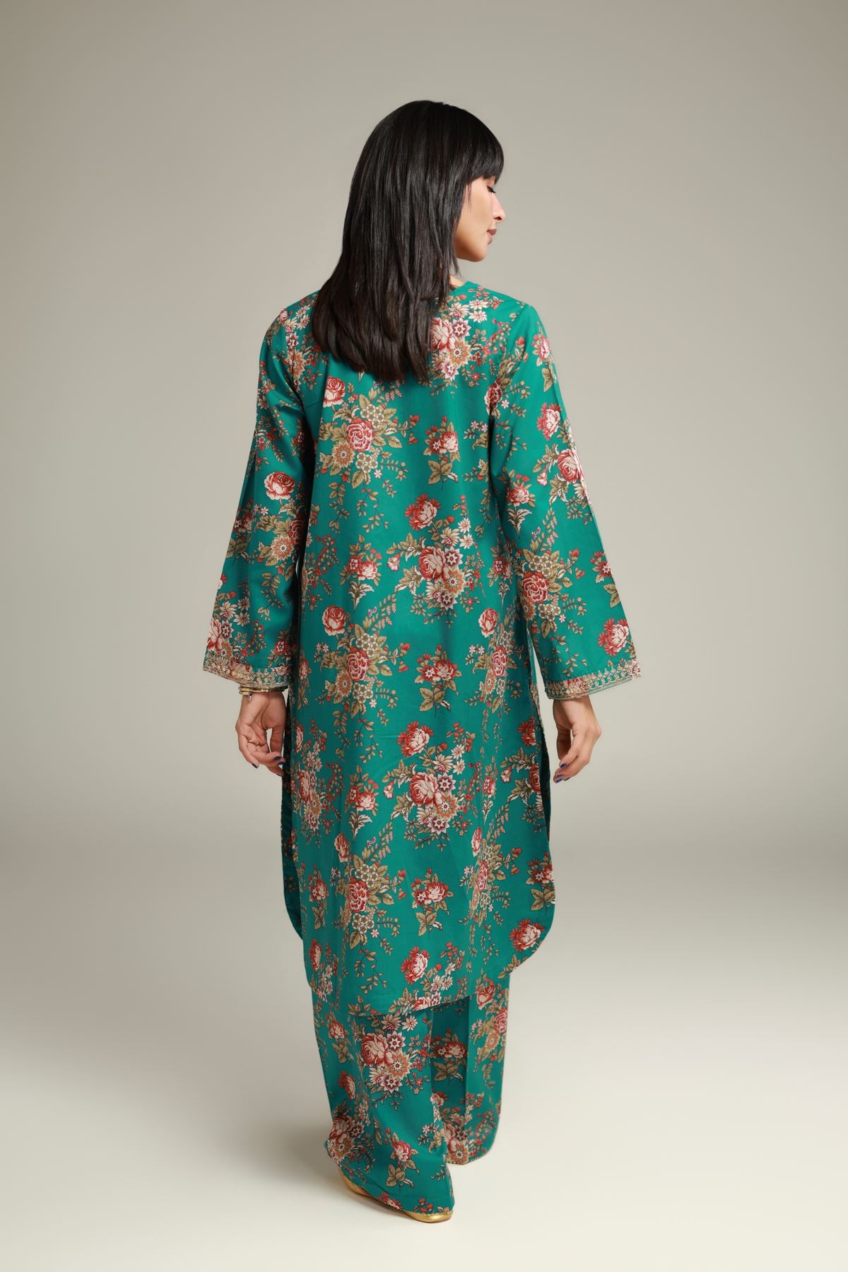 Embroidered Cambric Floral Longline Kurta - 1-26-132-A-E-VG