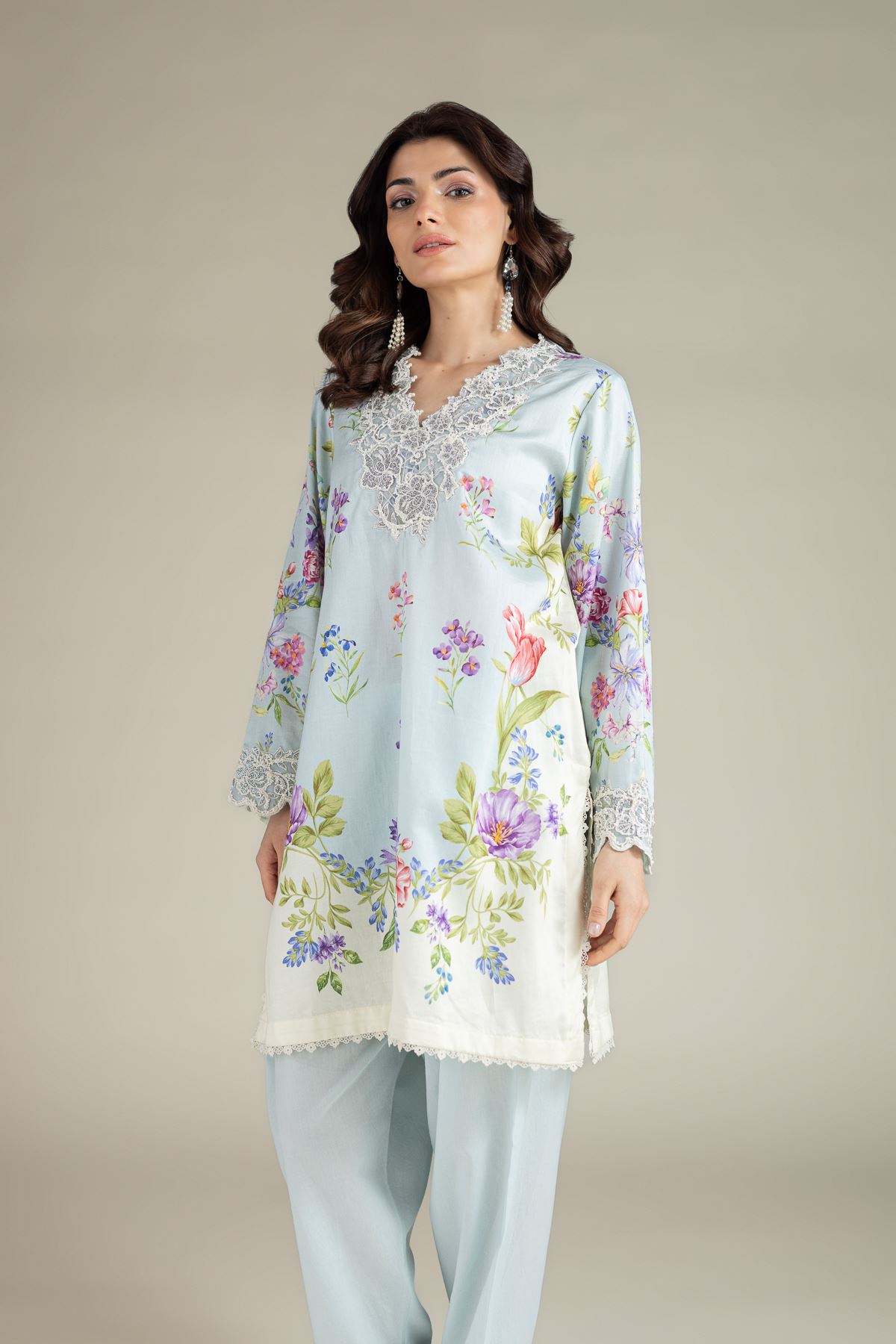 Embroidered Satin Fabrics 2 Piece | Top and Bottom - 1-26-102-A-F-VG