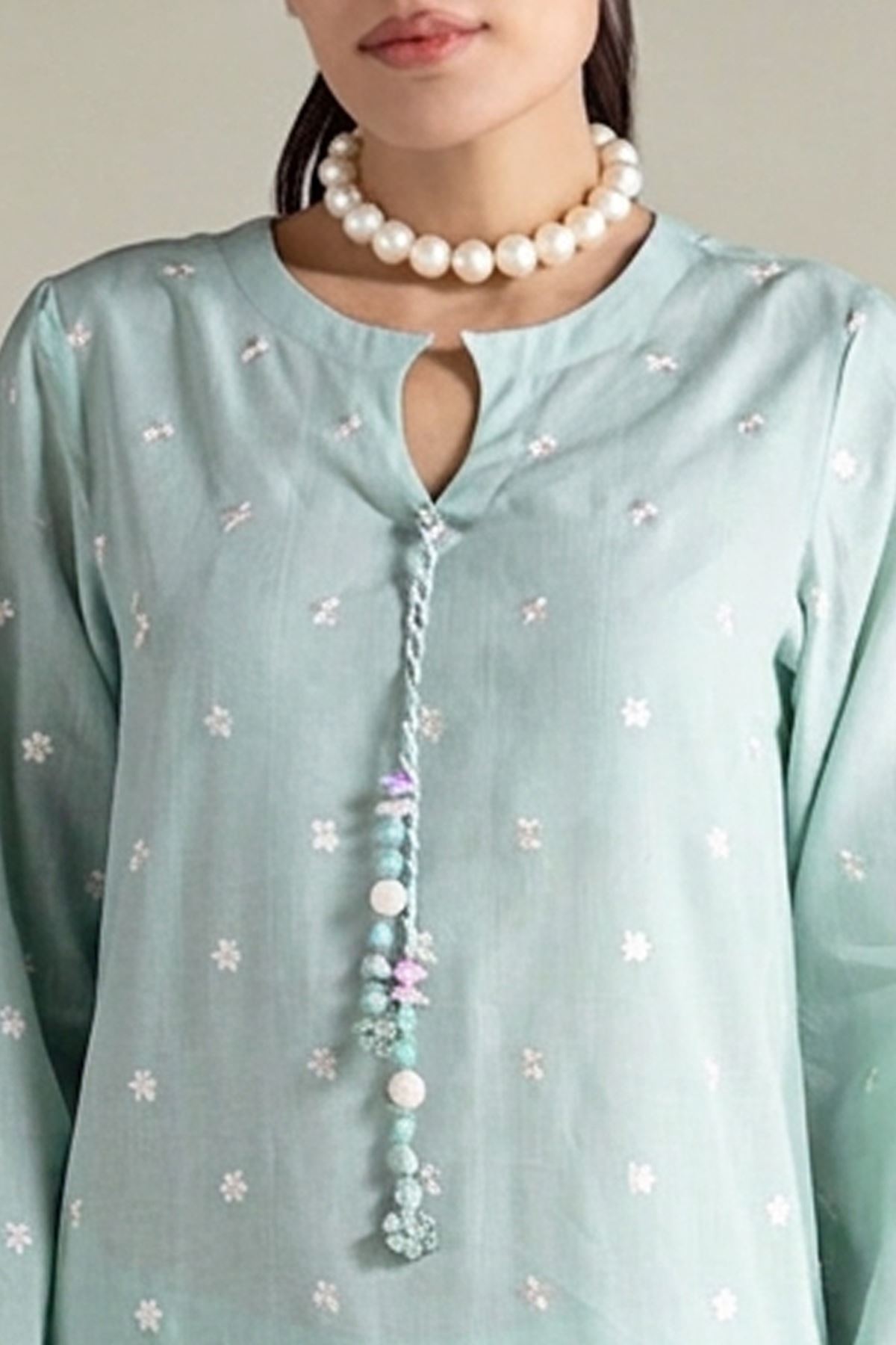 Embroidered Textured Cotton Tailored 2 Piece | Top and Bottom - T-A22-26-207EG1-VG
