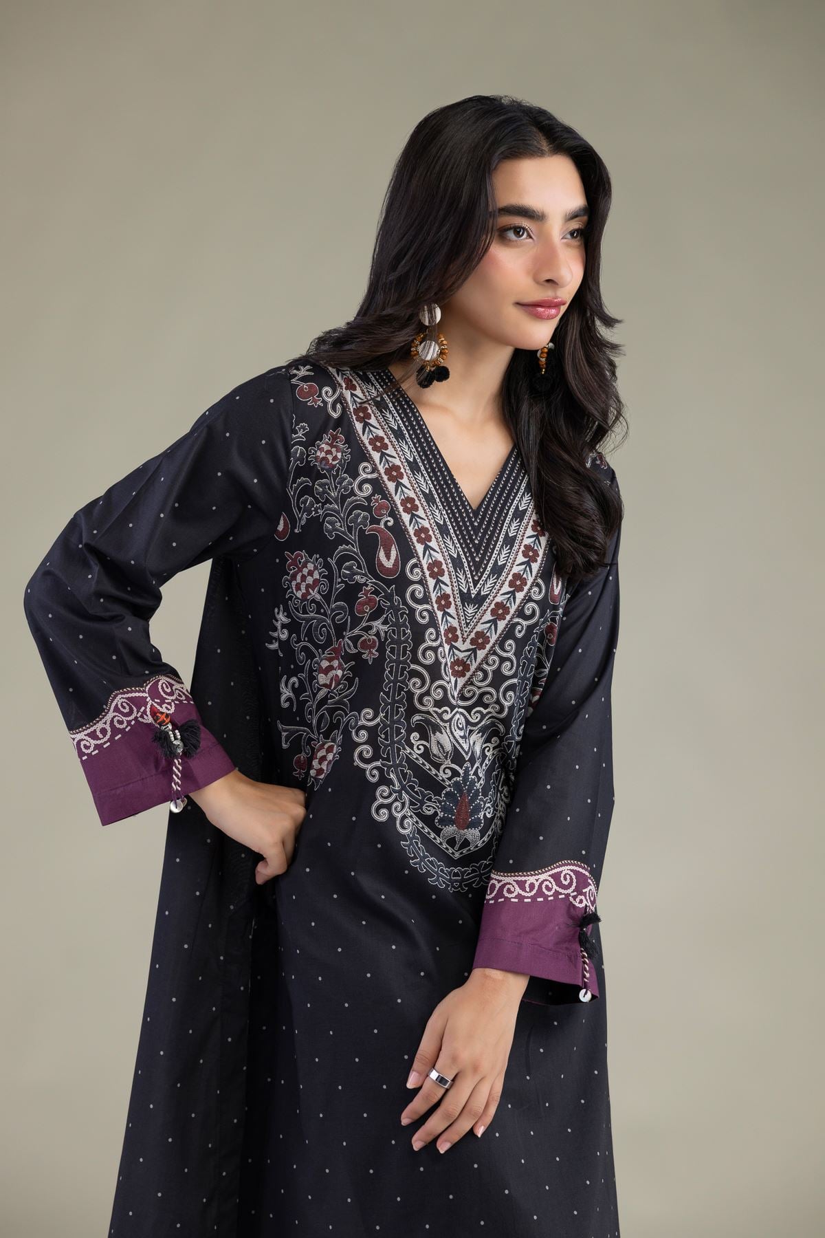 Printed Cambric Cambric V-Neck Kurta - 1-26-317B-A-F1-VG