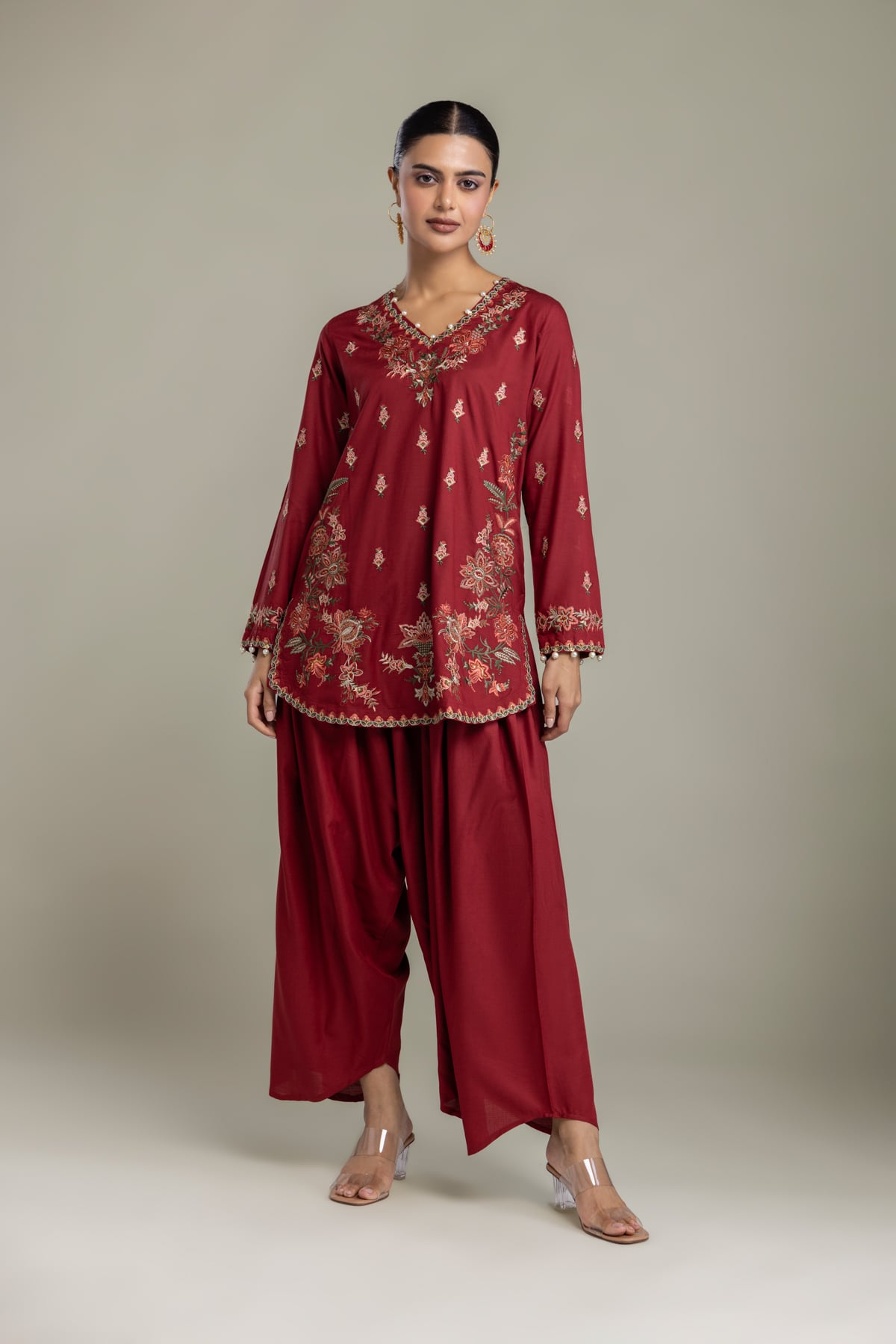 Embroidered Raw Silk Floral Silk Kurta - 2-26-202-A-D-VG