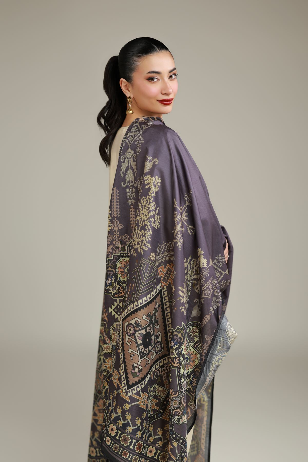 Embroidered Polyester Silk Gray Silk Dupatta - 2-26-112-A-D-VG