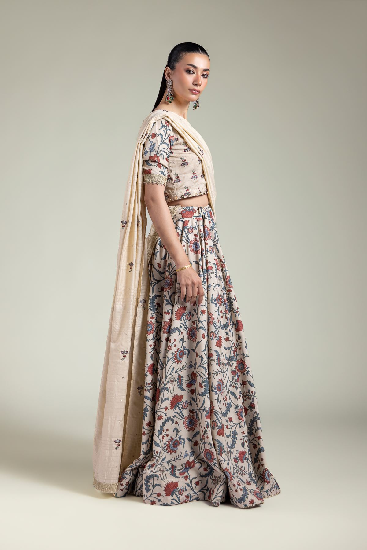 Embroidered Raw Silk Lehenga Choli Set - A22-26-218FJ1-VG