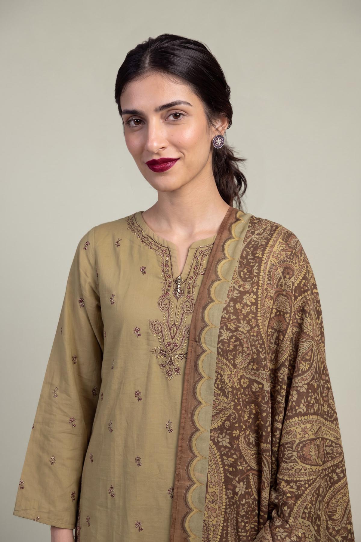 Embroidered Polyester Silk Polyester Silk Dupatta - 1-26-309-B-D1-VG