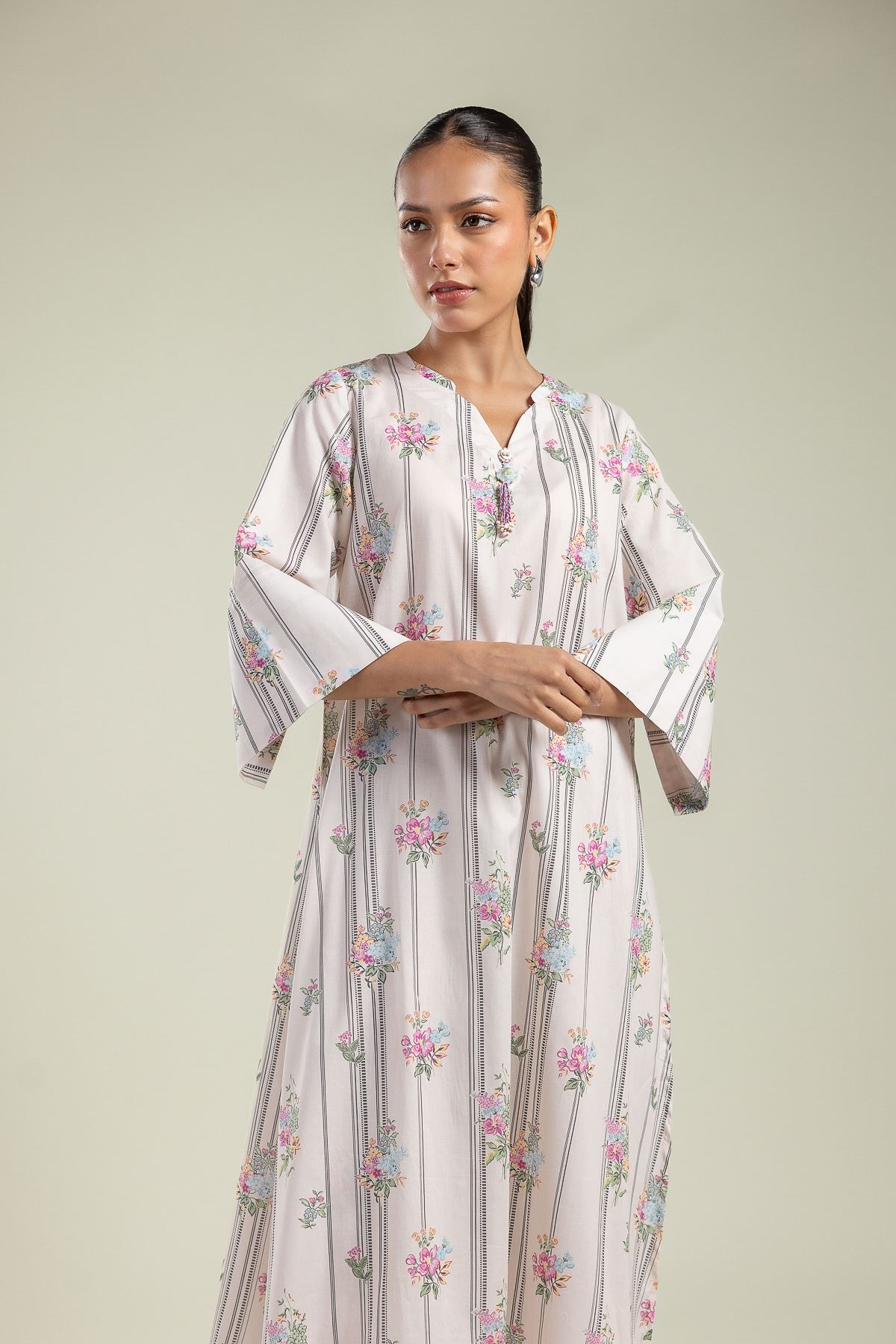 Printed Cambric Floral Tassel Kurta - 1-26-208-A-C1-VG