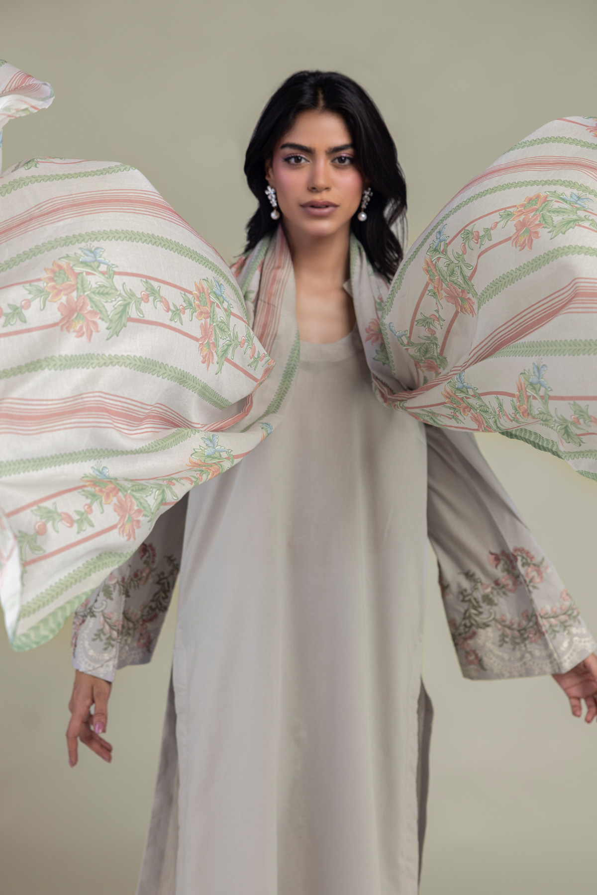 Embroidered Lawn Floral Cambric Dupatta - 1-26-102-A-F-VG