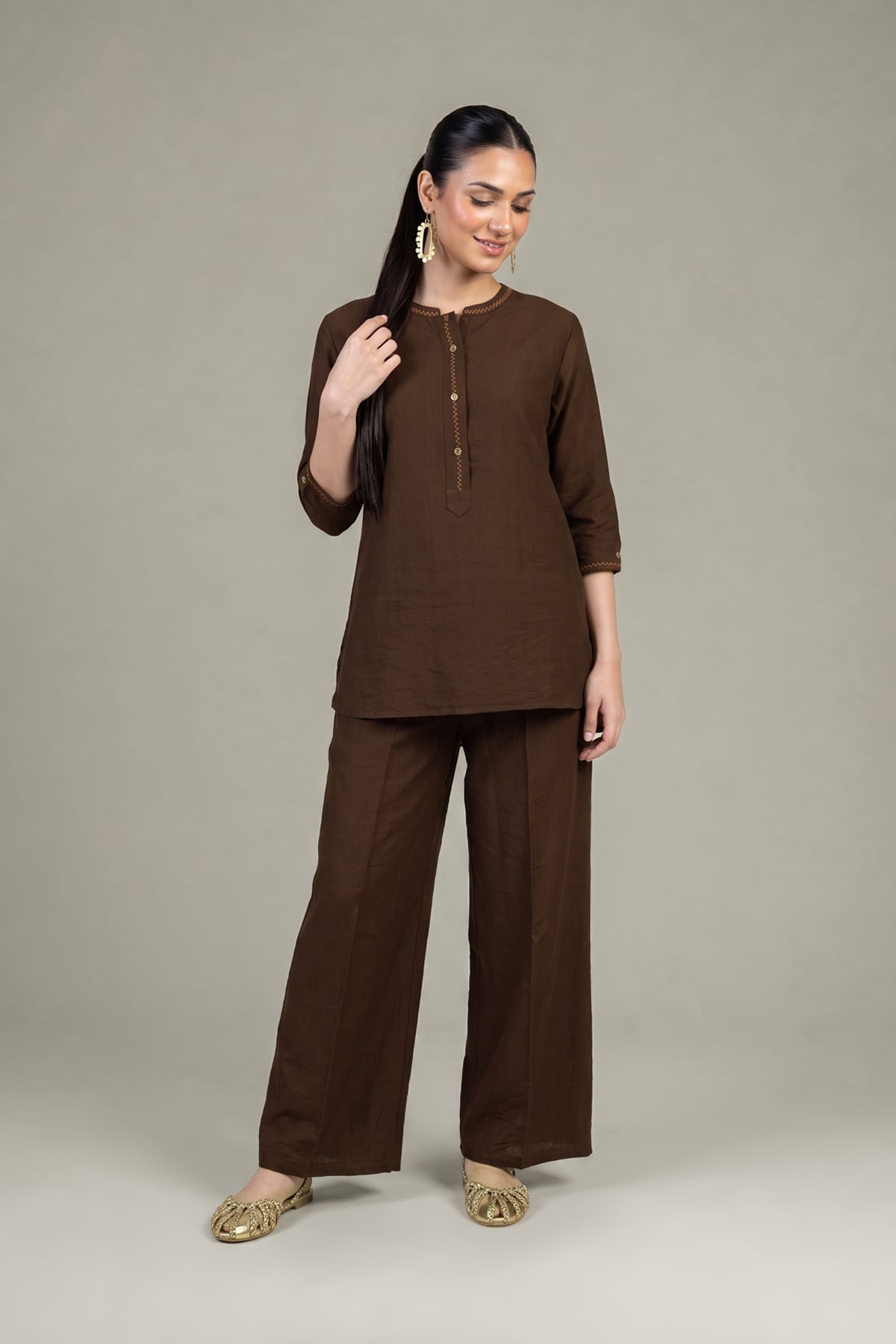 Dyed Crepe Brown Crepe Shirt - 1-26-408-A-A1-VG